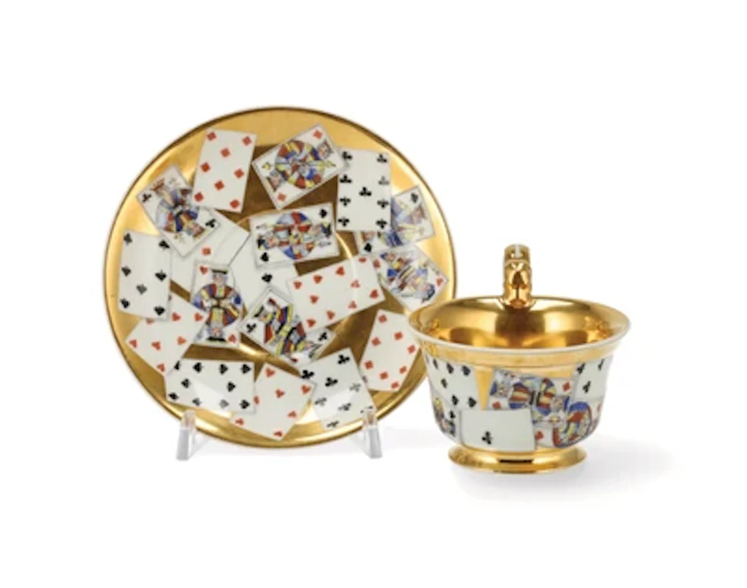 A Playing-Card Cup and Saucer, Imperial Porcelain Manufactory, Vienna, 1834
