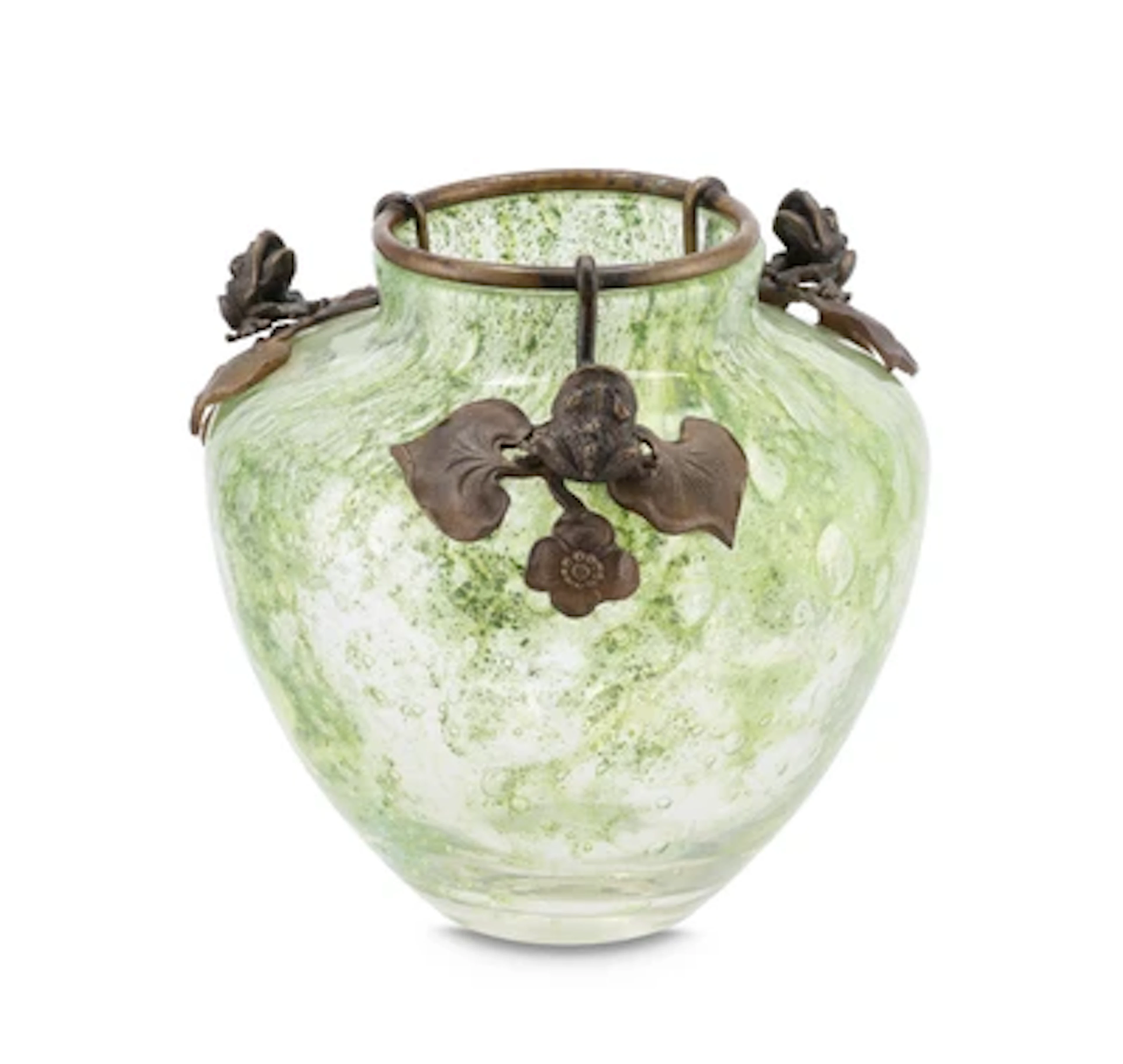 A vase with bronze mount with three frogs on water-lily leaves, probably