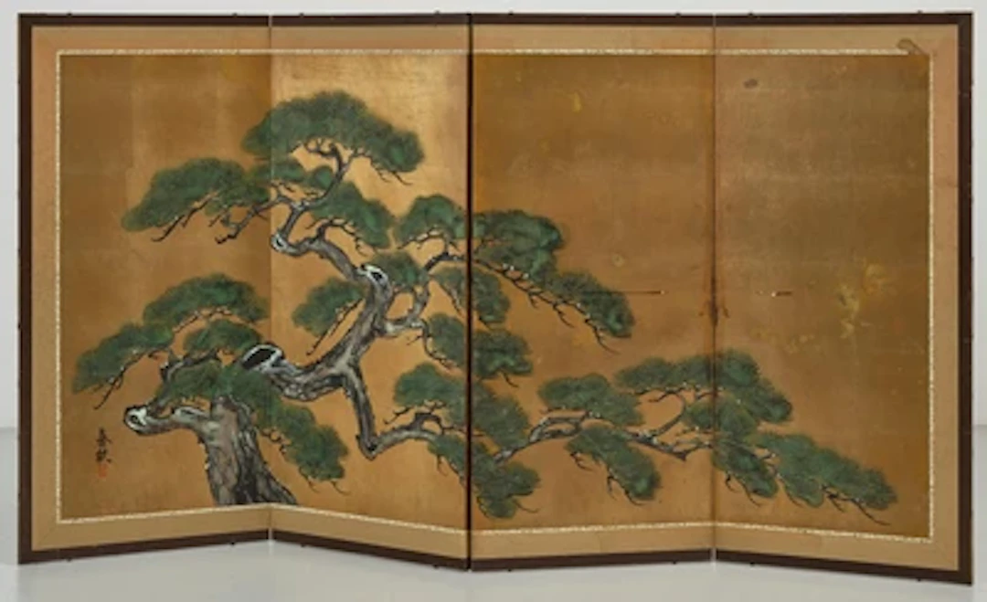 Japan, 20th C., (Four Panel Japanese folding Screen), signed "Shunpo"(?)