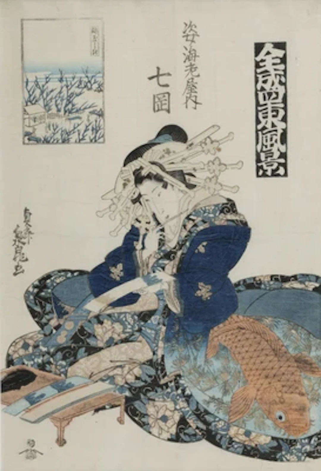 Teisai Sencho (act. ca. 1830-1850), Ume yashiki: SugataEbiya uchi Nanaoka