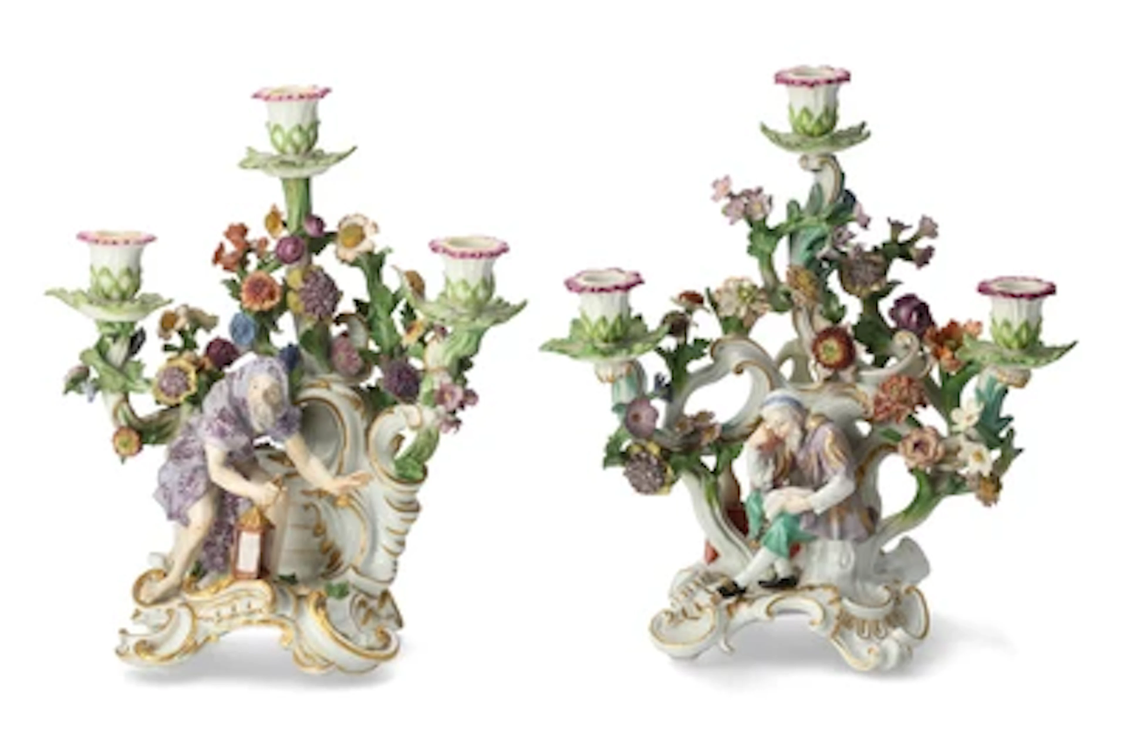 A Pair of Figural Candlesticks with Paracelsus and Diogenes, Meissen, c. 1765