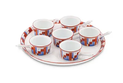 An Art Deco set comprising six stemmed cups and a serving dish, Rosenthal