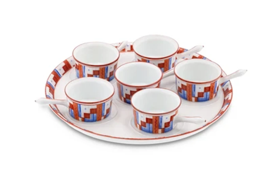 An Art Deco set comprising six stemmed cups and a serving dish, Rosenthal