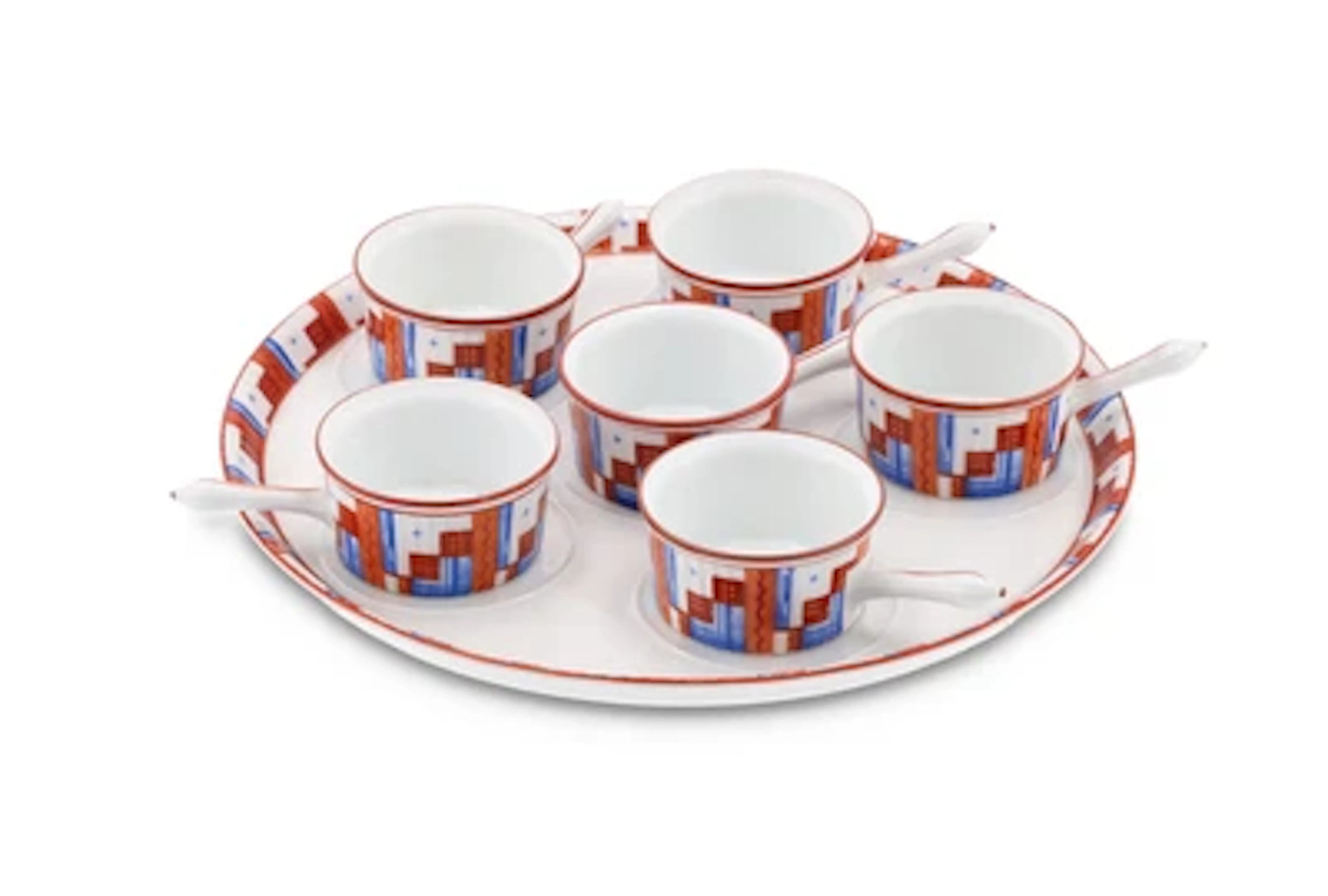 An Art Deco set comprising six stemmed cups and a serving dish, Rosenthal