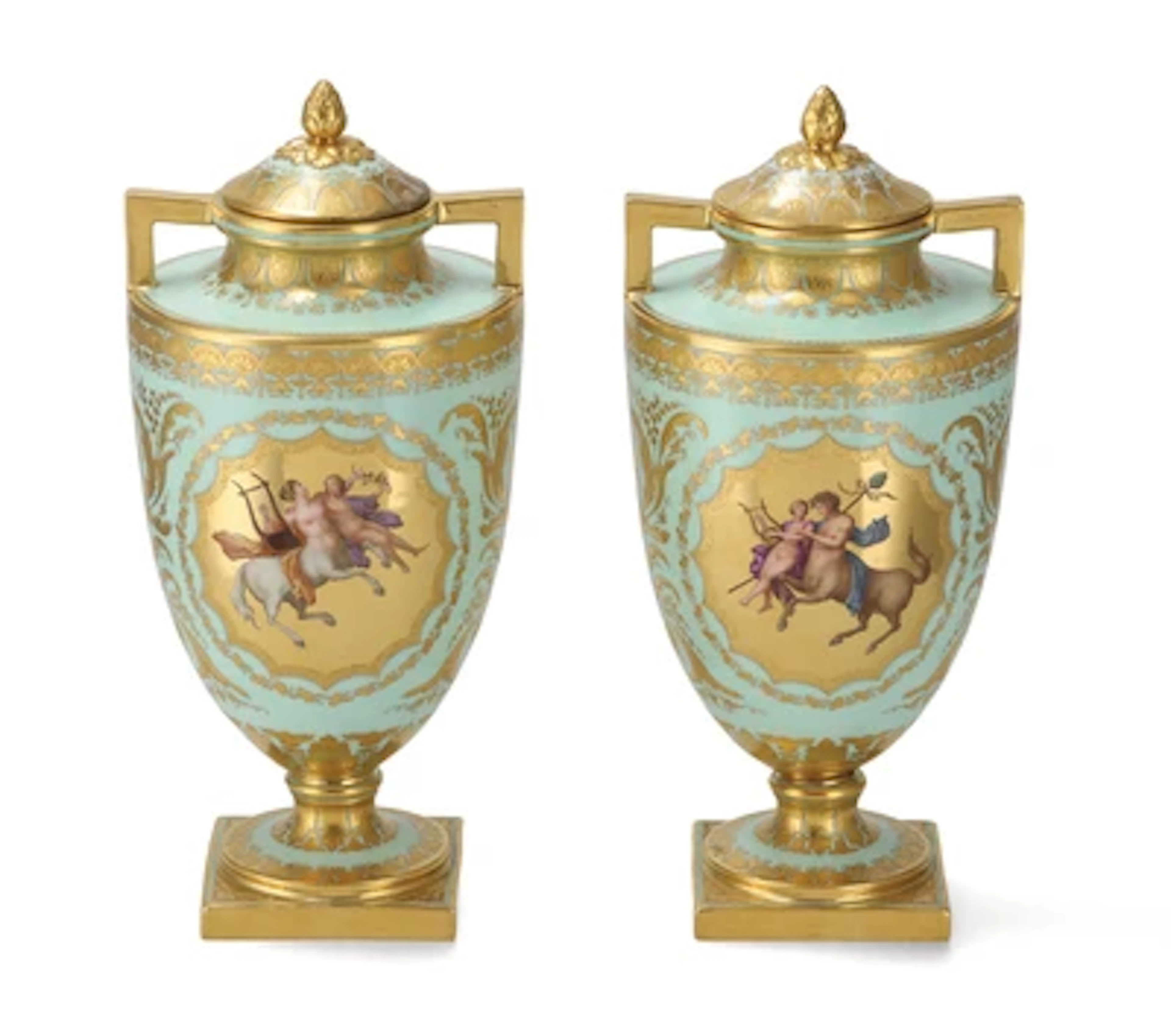 Anton Kothgasser - Paar Deckelvasen, Kaiserliche Porzellanmanufaktur, Wien um 1795/1800,