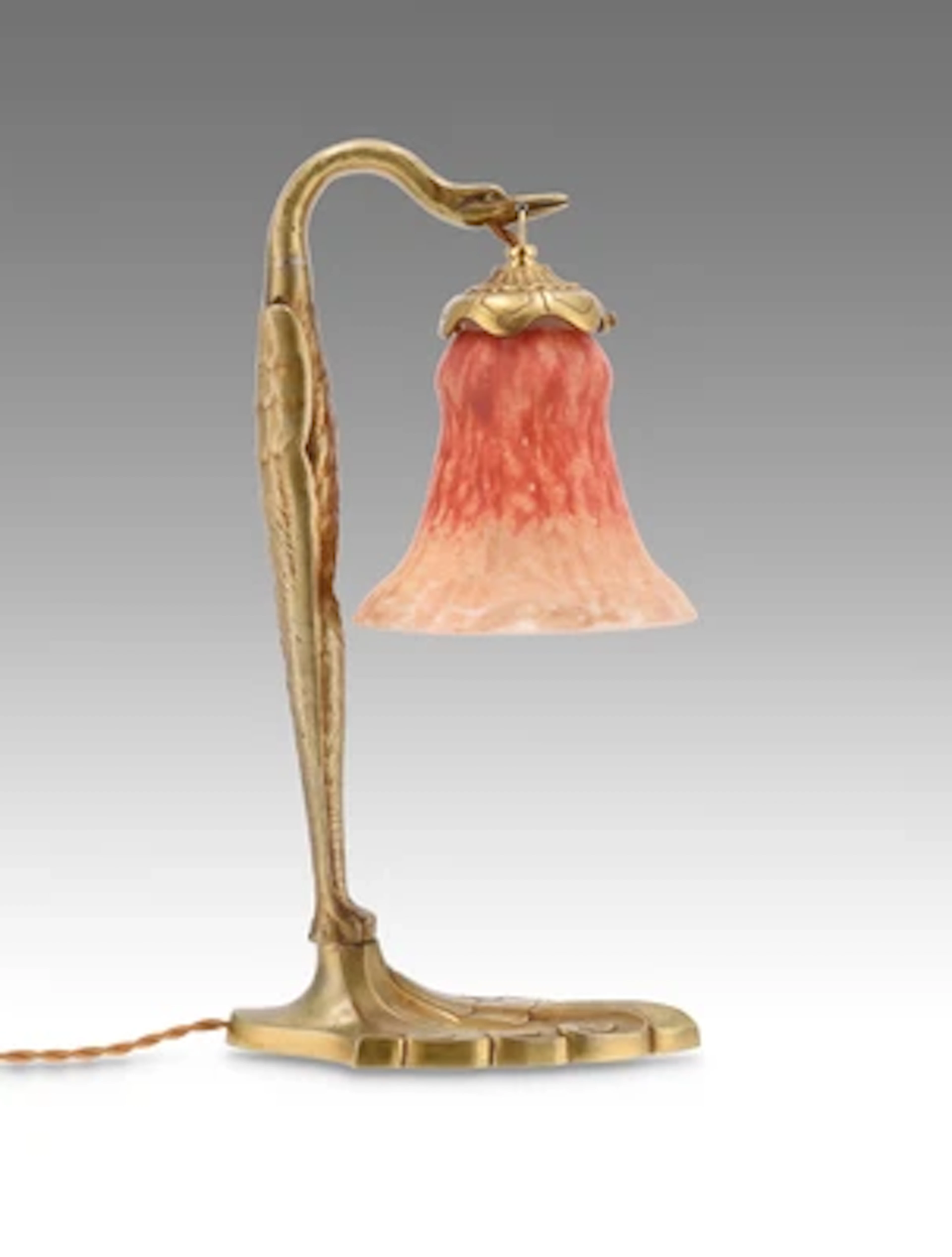 Charles Ranc, a gilt bronze “swan lamp” with a lamp shade, probably