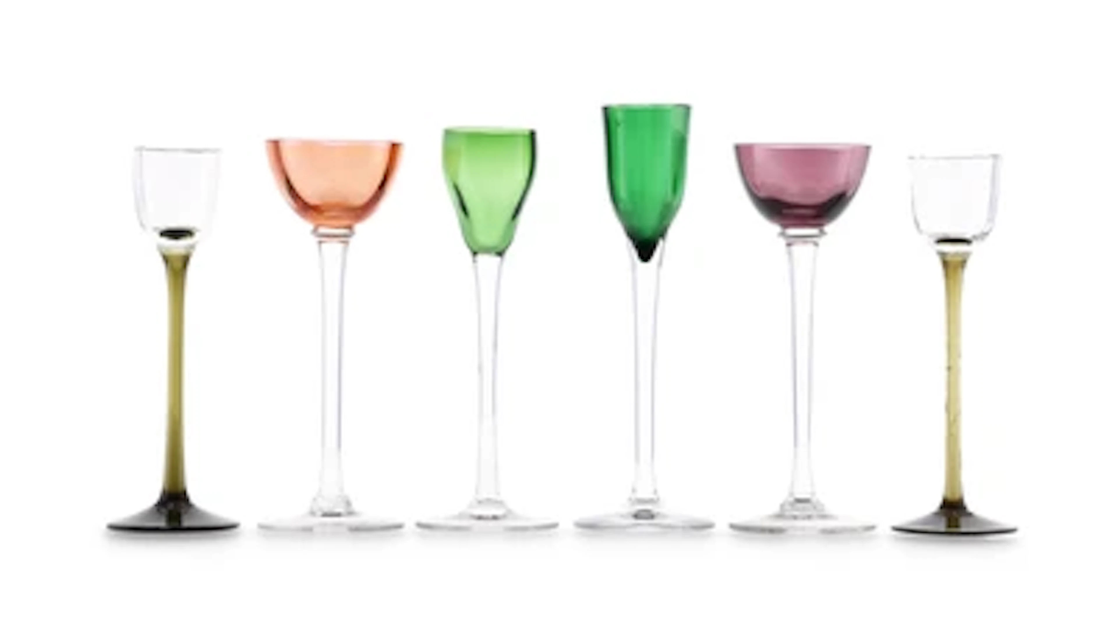 Six liqueur glasses, in the manner of Koloman Moser, c. 1900