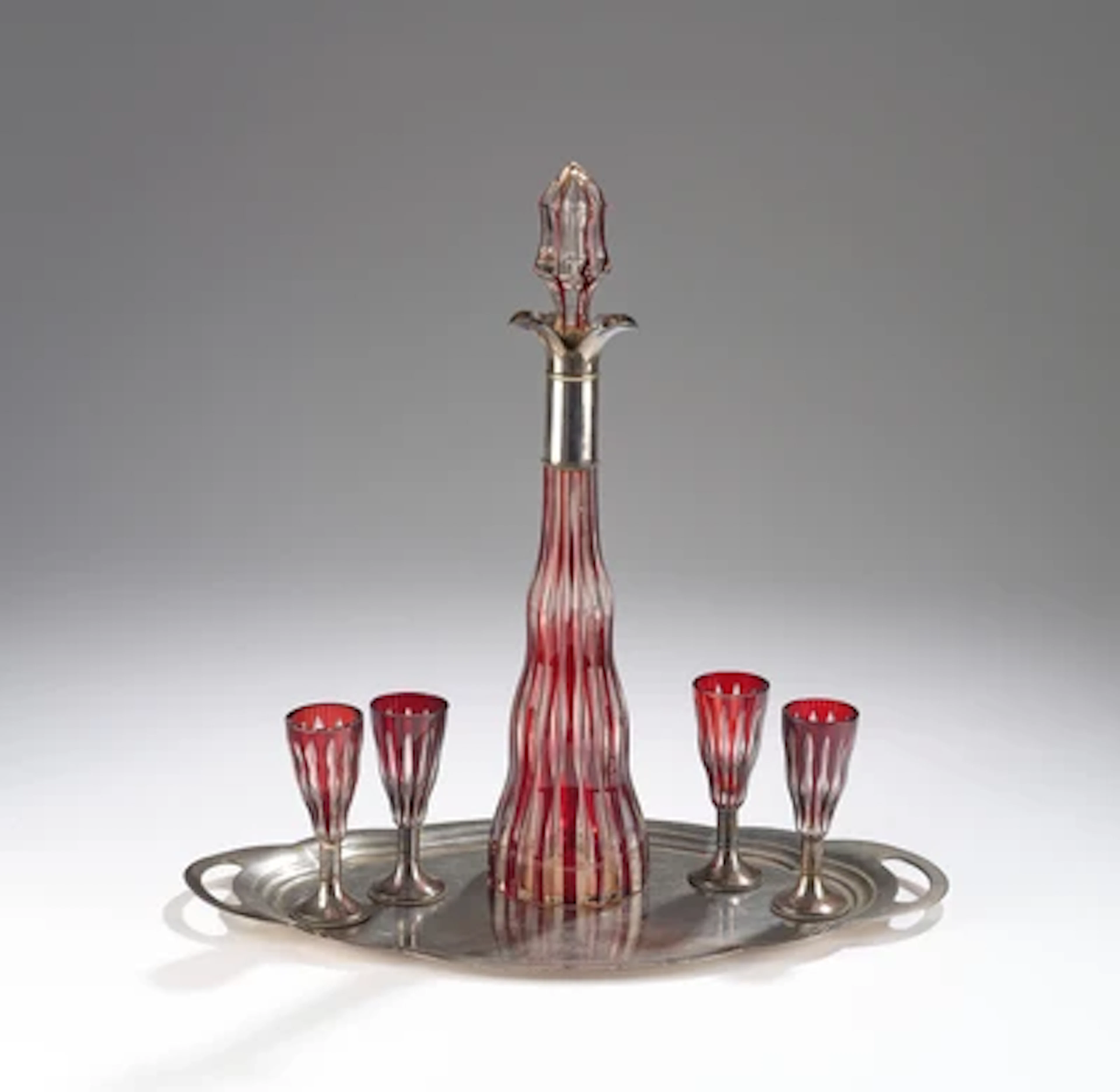 A six-piece liqueur set, in the style of Josef Rosipal, in the manner