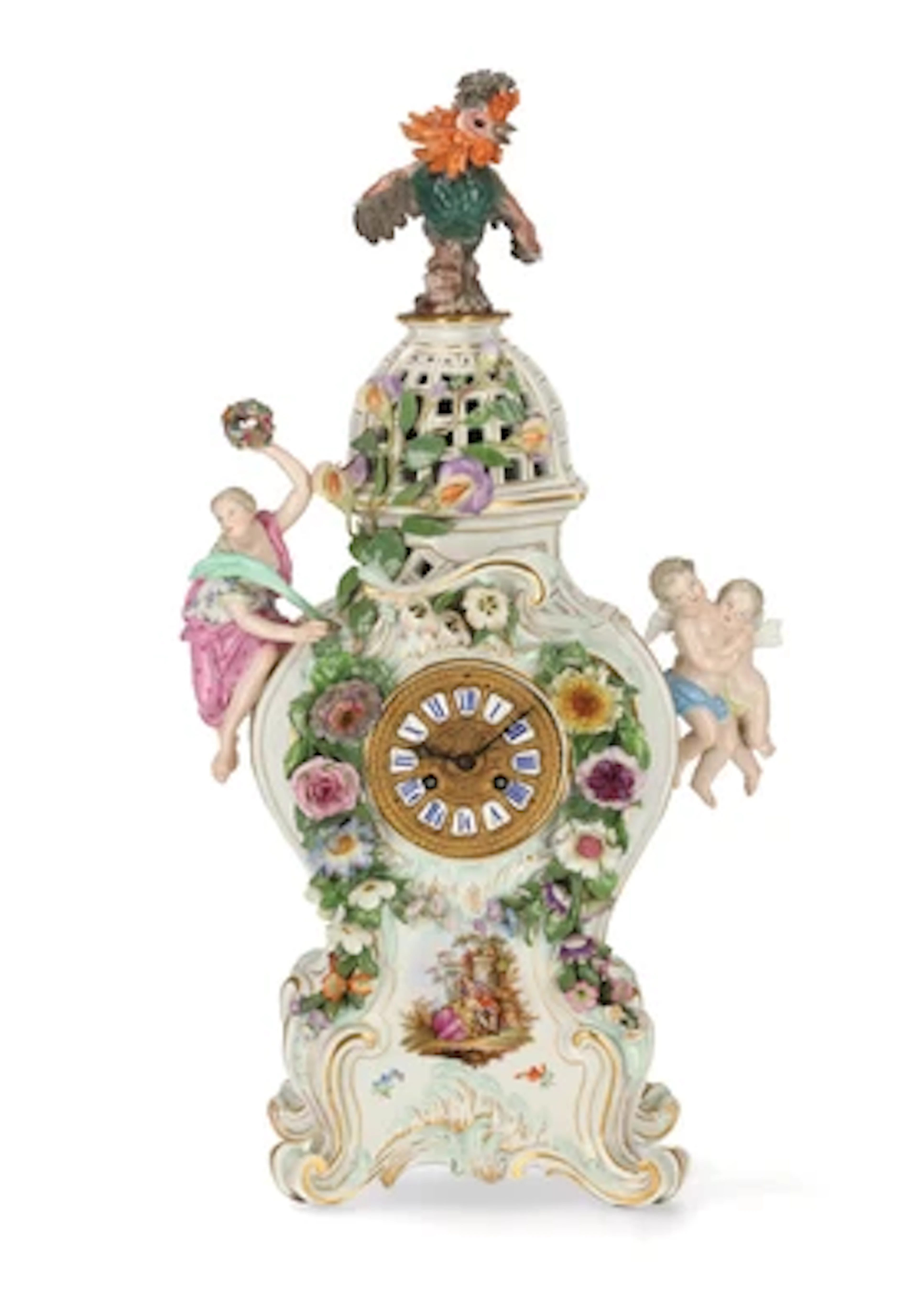 A Mantel Clock with Cockerel, Meissen, Second Half of the 19th Century