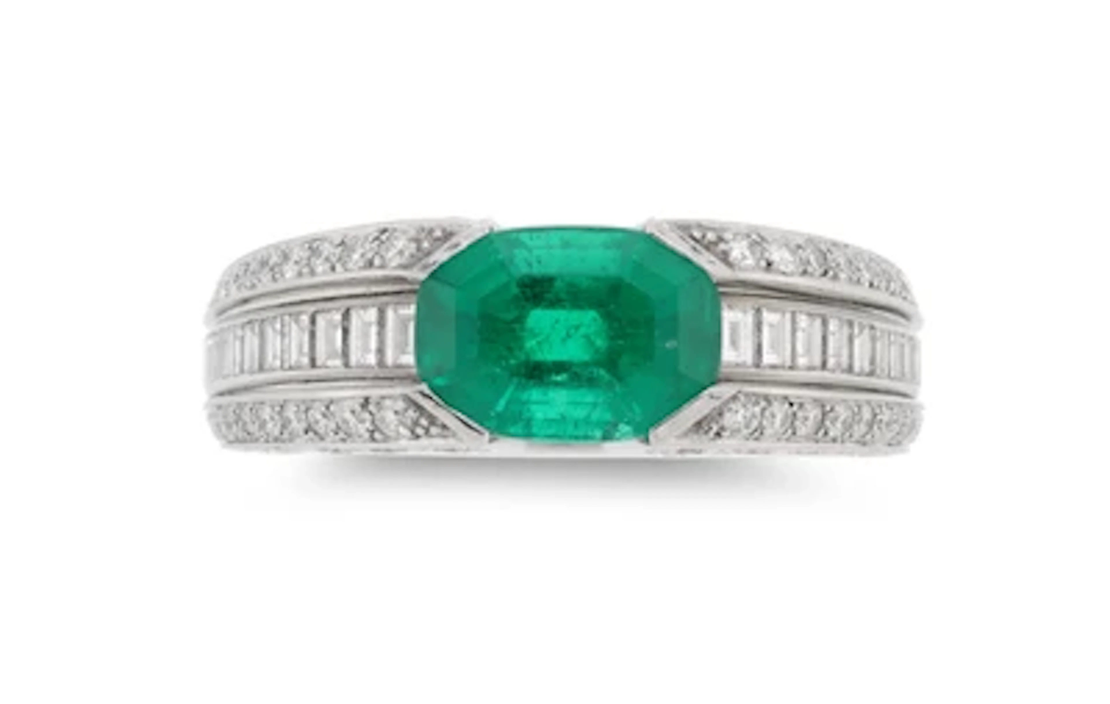 Cartier diamond ring with untreated Colombian emerald 2.41 ct