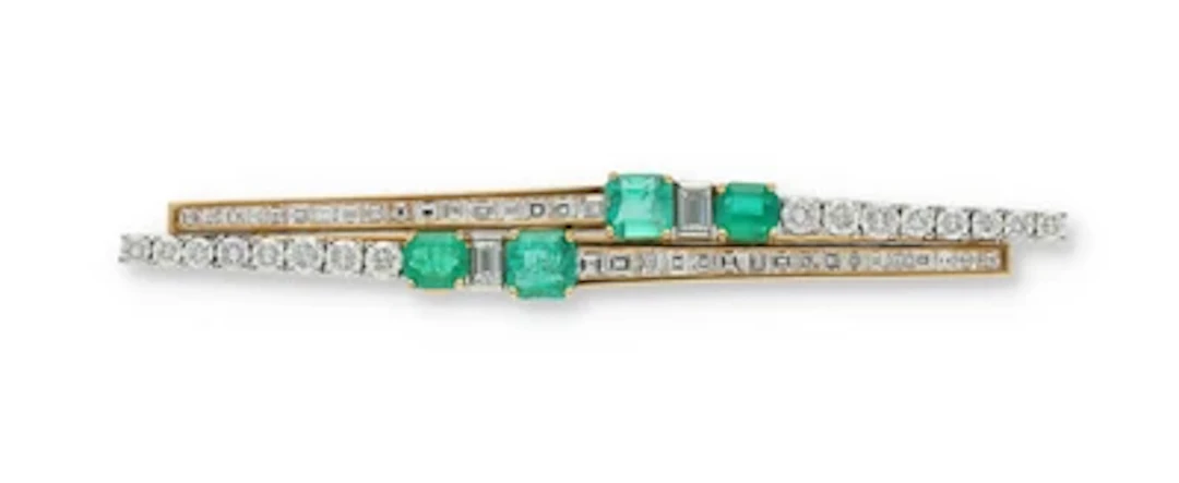 Diamant Smaragdbrosche