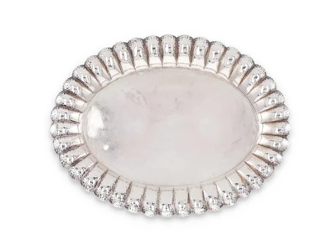 An oval silver tray with hammered decoration, Alexander Sturm, Vienna