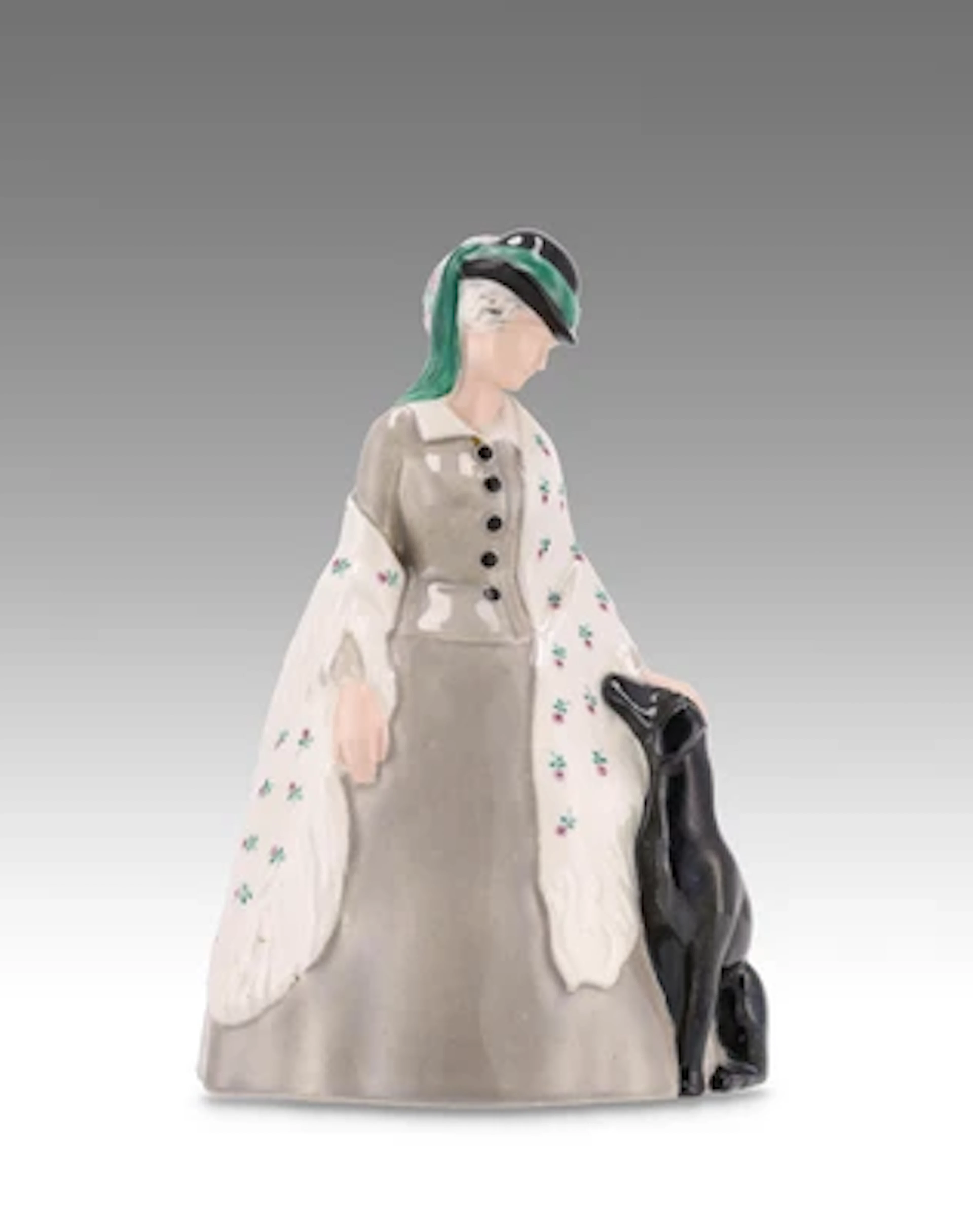 Ida Schwetz-Lehmann (?), Dame mit Hund, Modellnummer: 247, Vereinigte Wiener und Gmundner Keramik, bis 1923