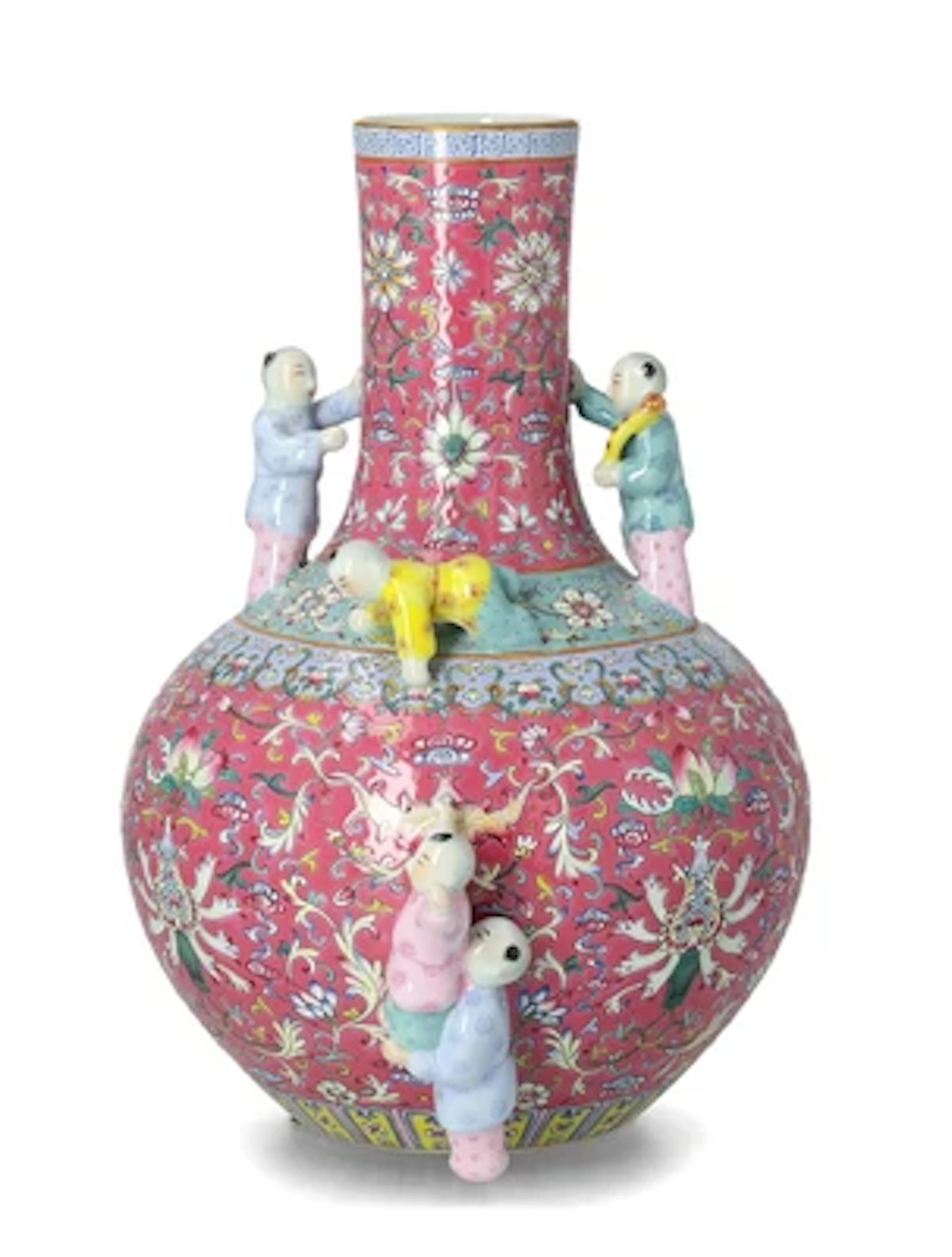 Famille rose Vase mit Kindern, China, Sechszeichen Marke Yongzheng, 20. Jh.,