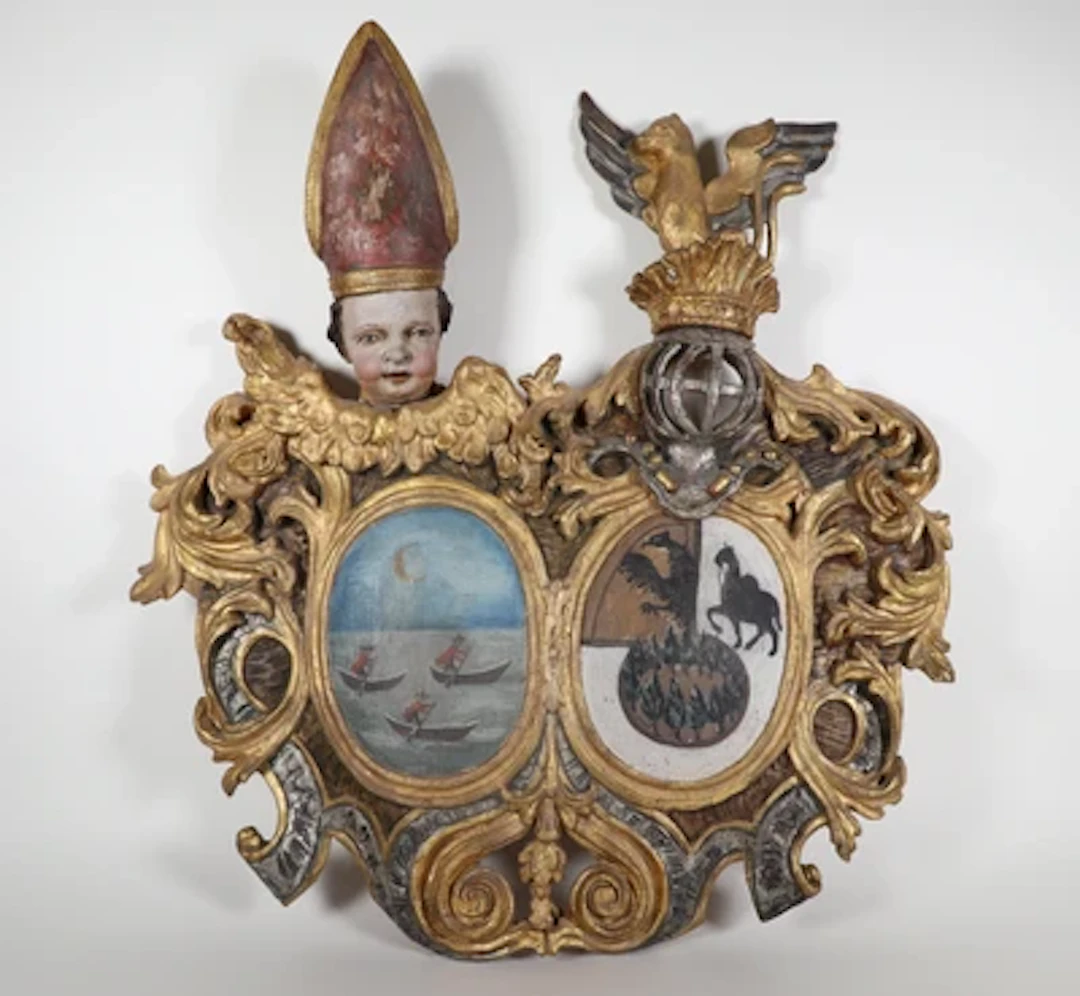 Barockes Allianzwappen des Stiftes Mondsee und Abtwappen,18. Jahrhundert