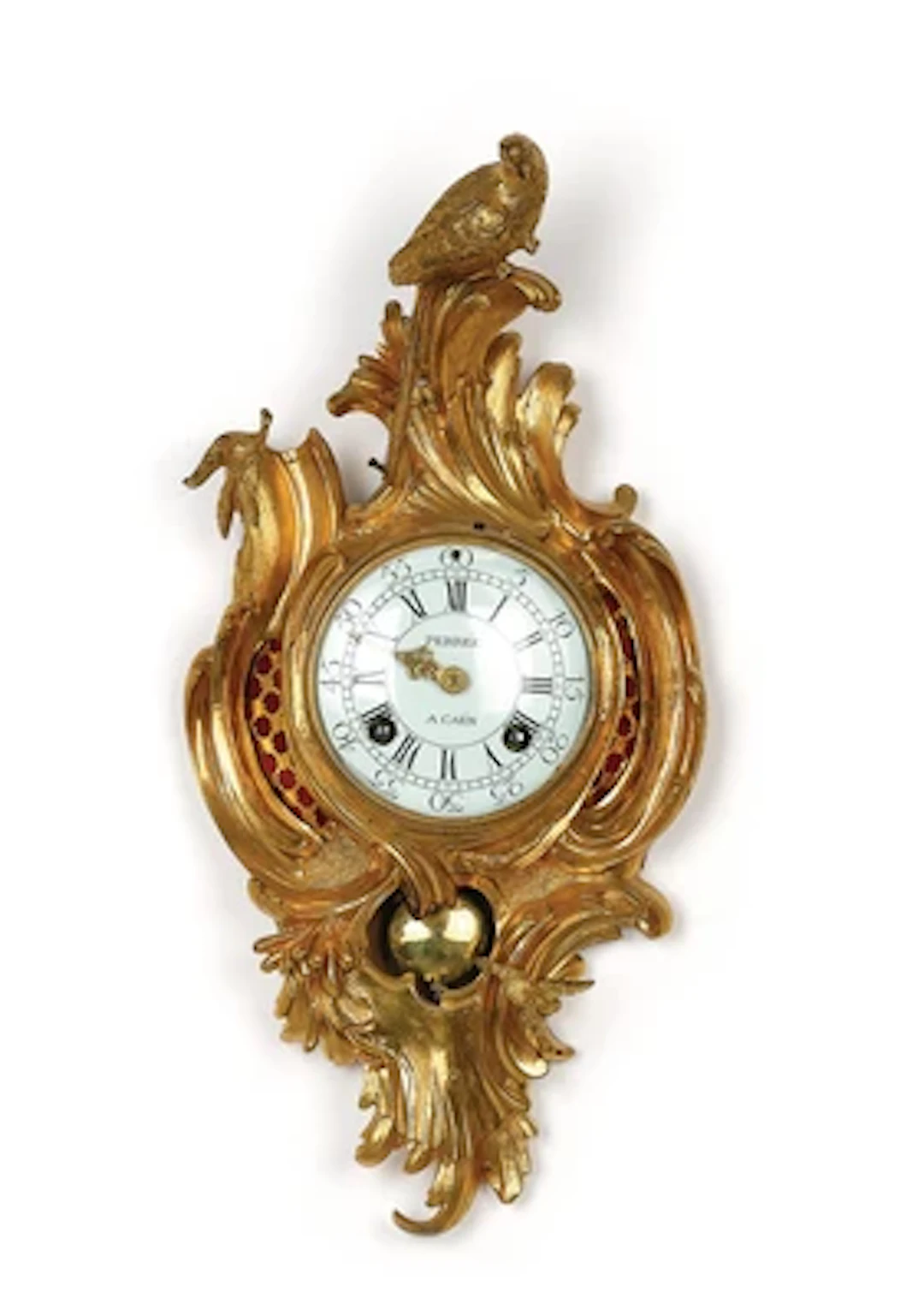 A Small Rococo Cartel Clock with Parrot “Perrée à Caën”