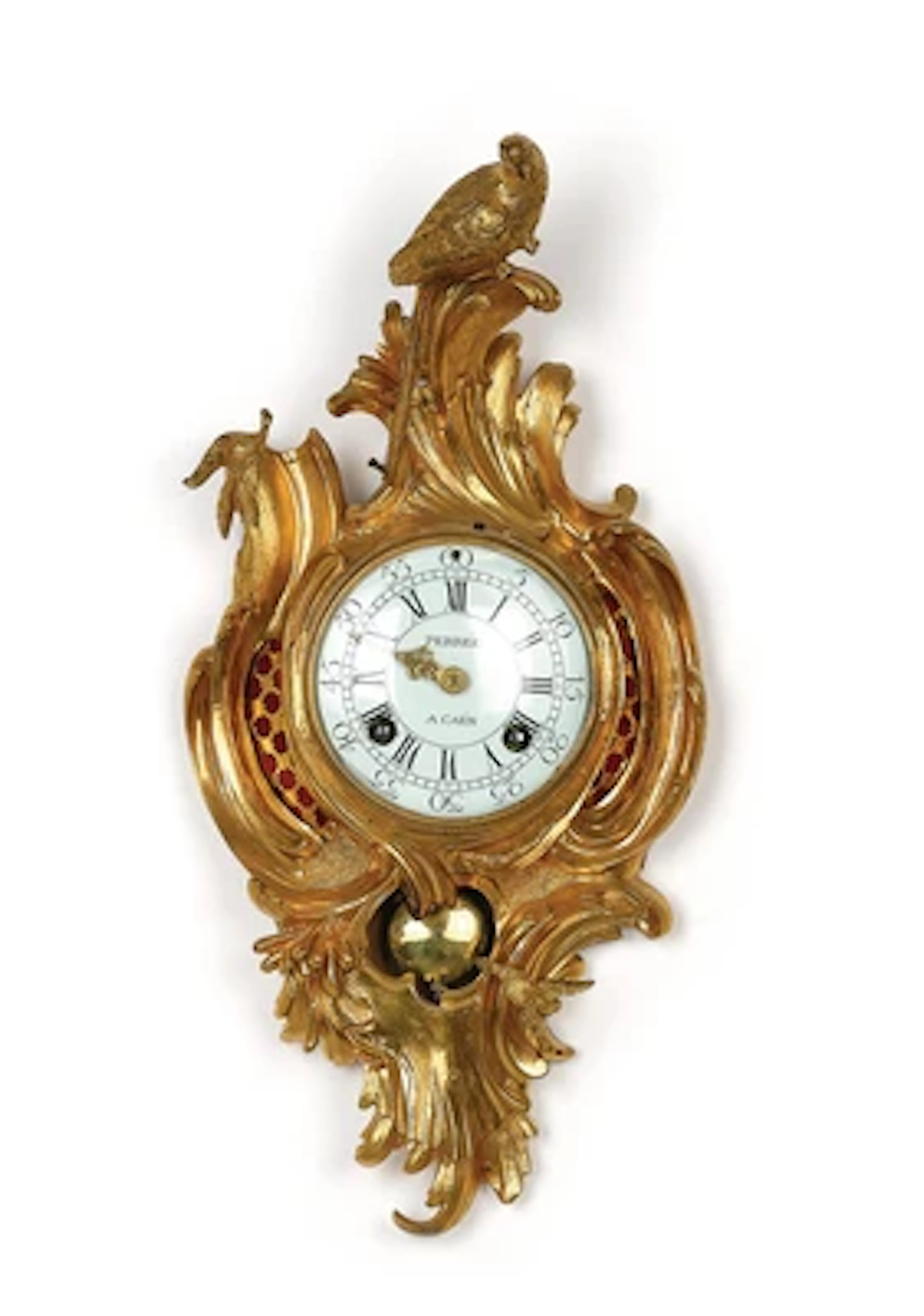 A Small Rococo Cartel Clock with Parrot “Perrée à Caën”