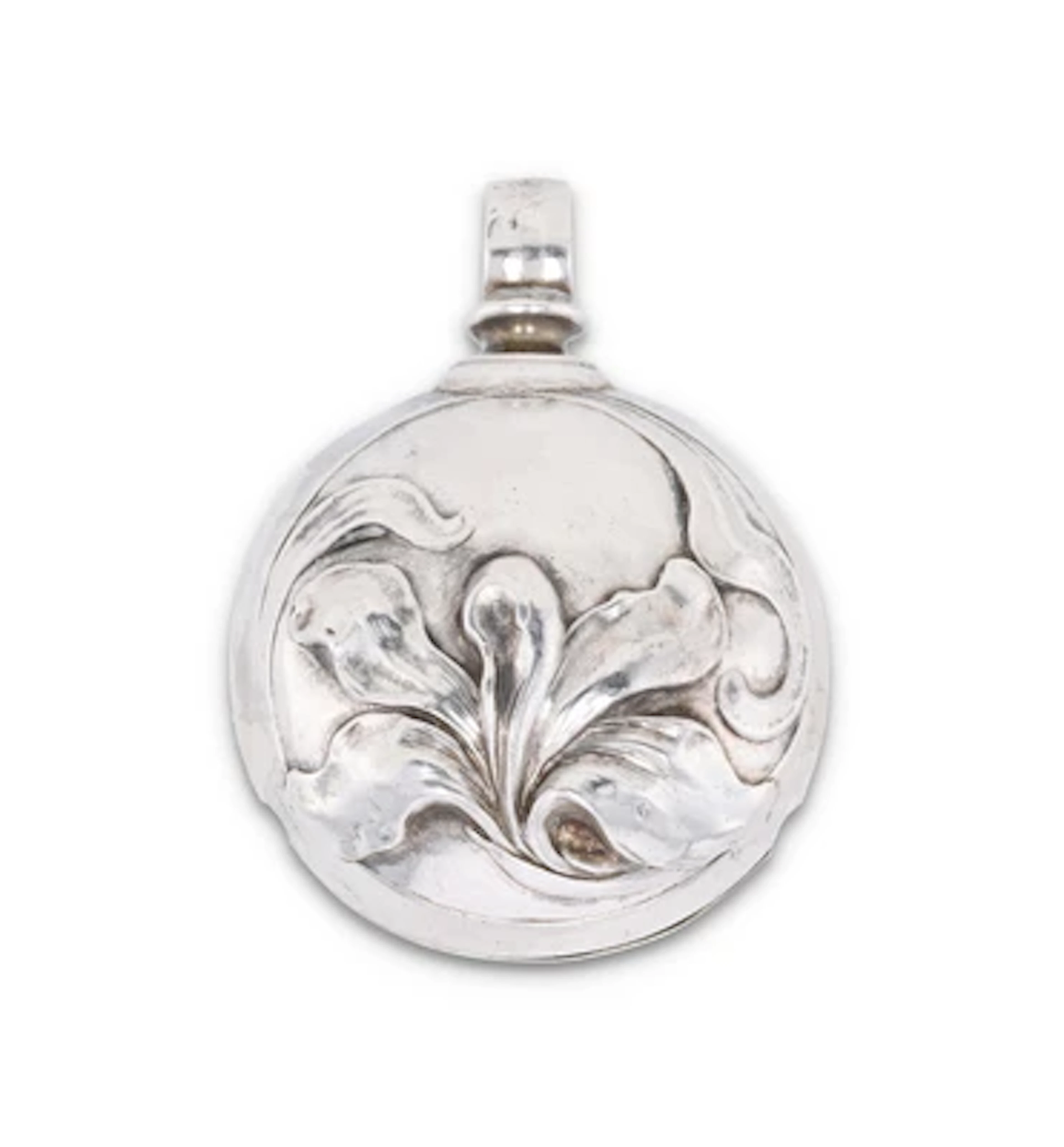 A silver baby rattle with iris-flower decoration, Germany, c. 1900