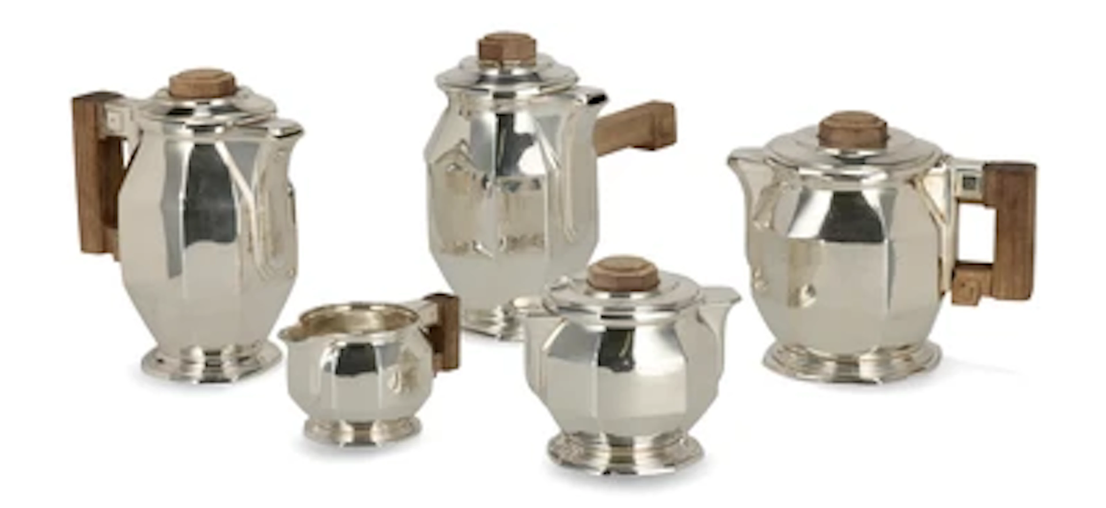 A five-piece Art Deco-style silver service, Boulanger & Cie., France, c. 1930