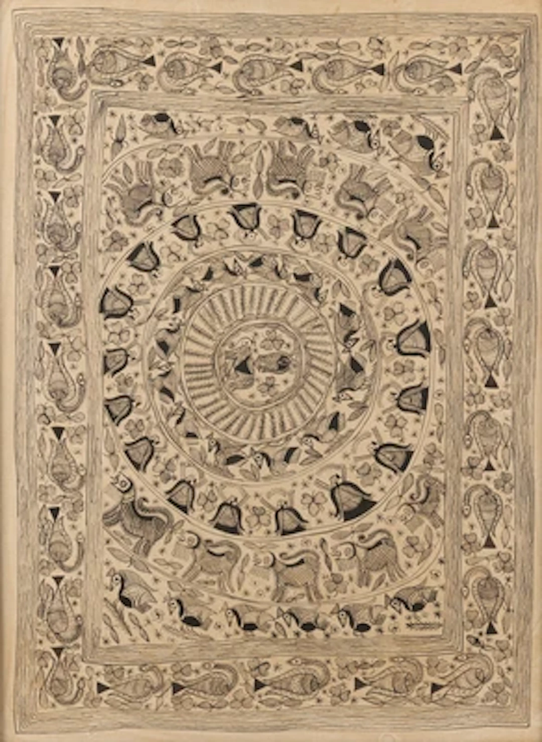 Alpana (Godhna) Painting, Bengal, 20th Century ,"Birds and other Animals"