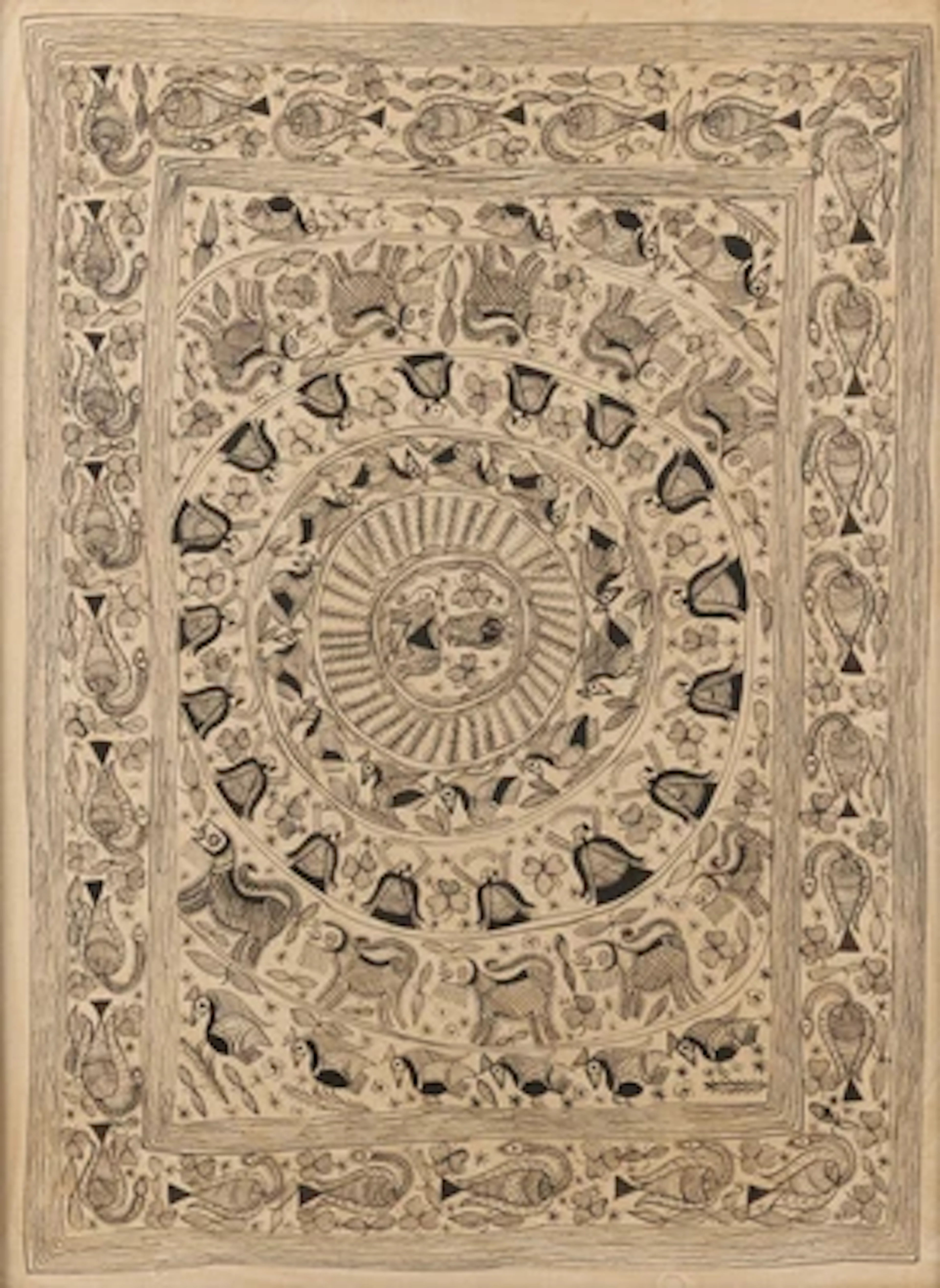 Alpana (Godhna) Painting, Bengal, 20th Century ,"Birds and other Animals"