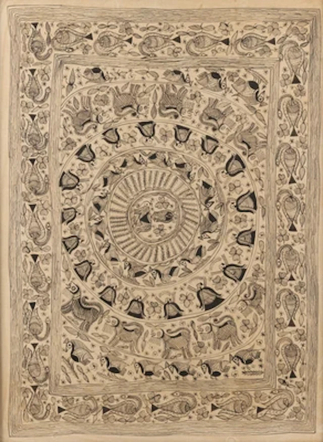 Alpana (Godhna) Painting, Bengal, 20th Century ,"Birds and other Animals"