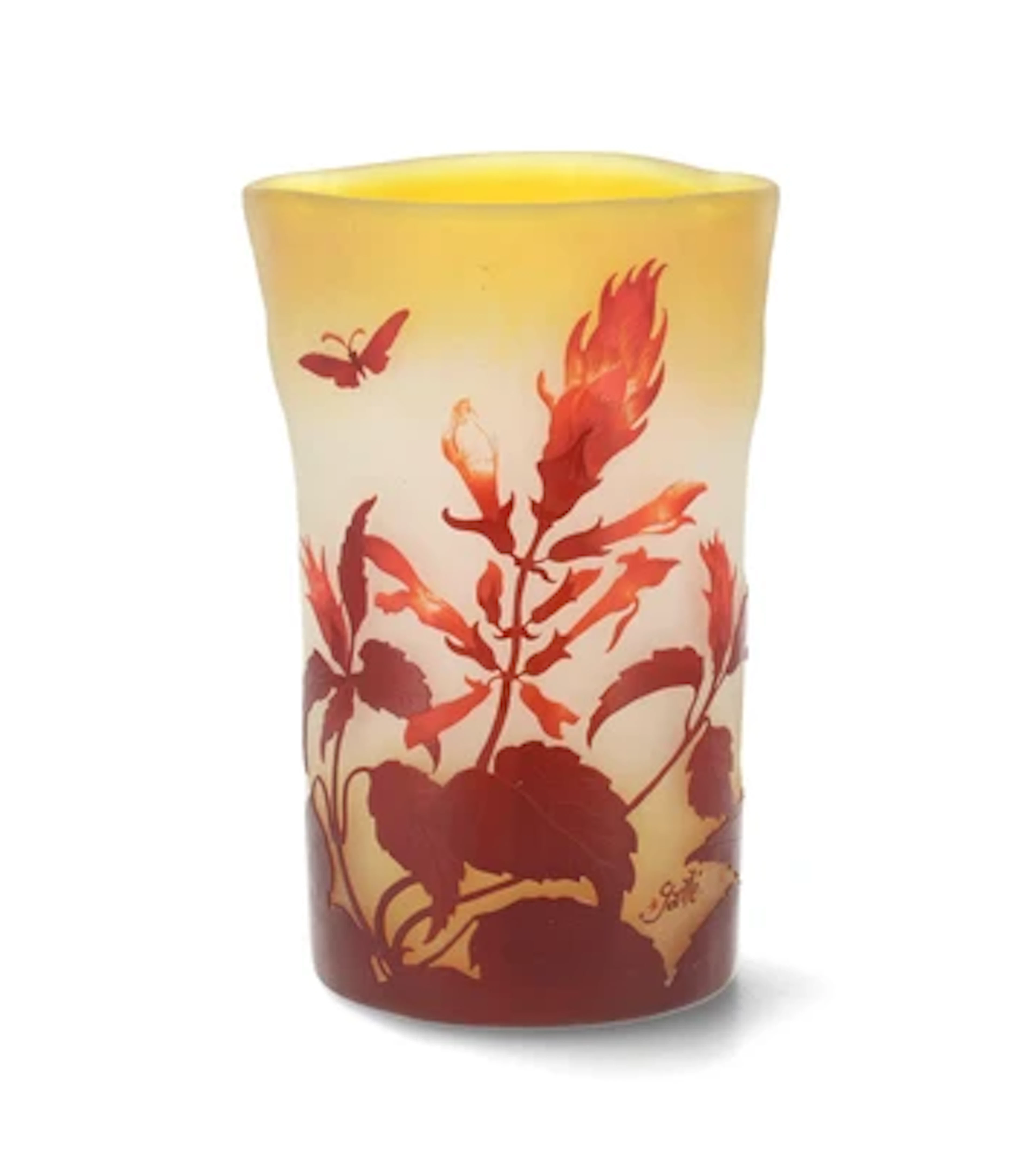 A "Salvia splendens" vase with butterflies, Emile Gallé, Nancy, c. 1906