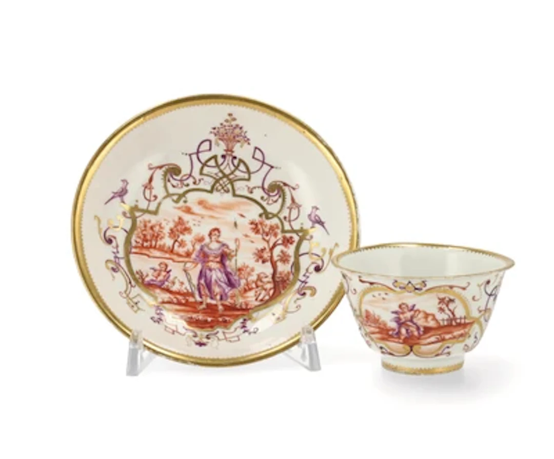 An Early Teabowl and Saucer with Decoration by Sabina Auffenwerth