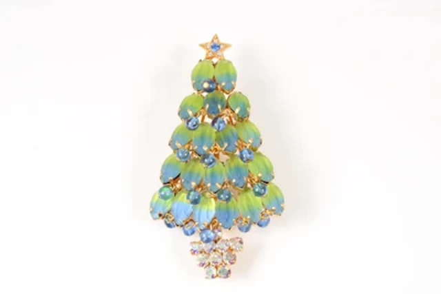 Weihnachtsbaum-Brosche, Rudolf Weiss, Kaufbeuren-Neugablonz um 1965/70