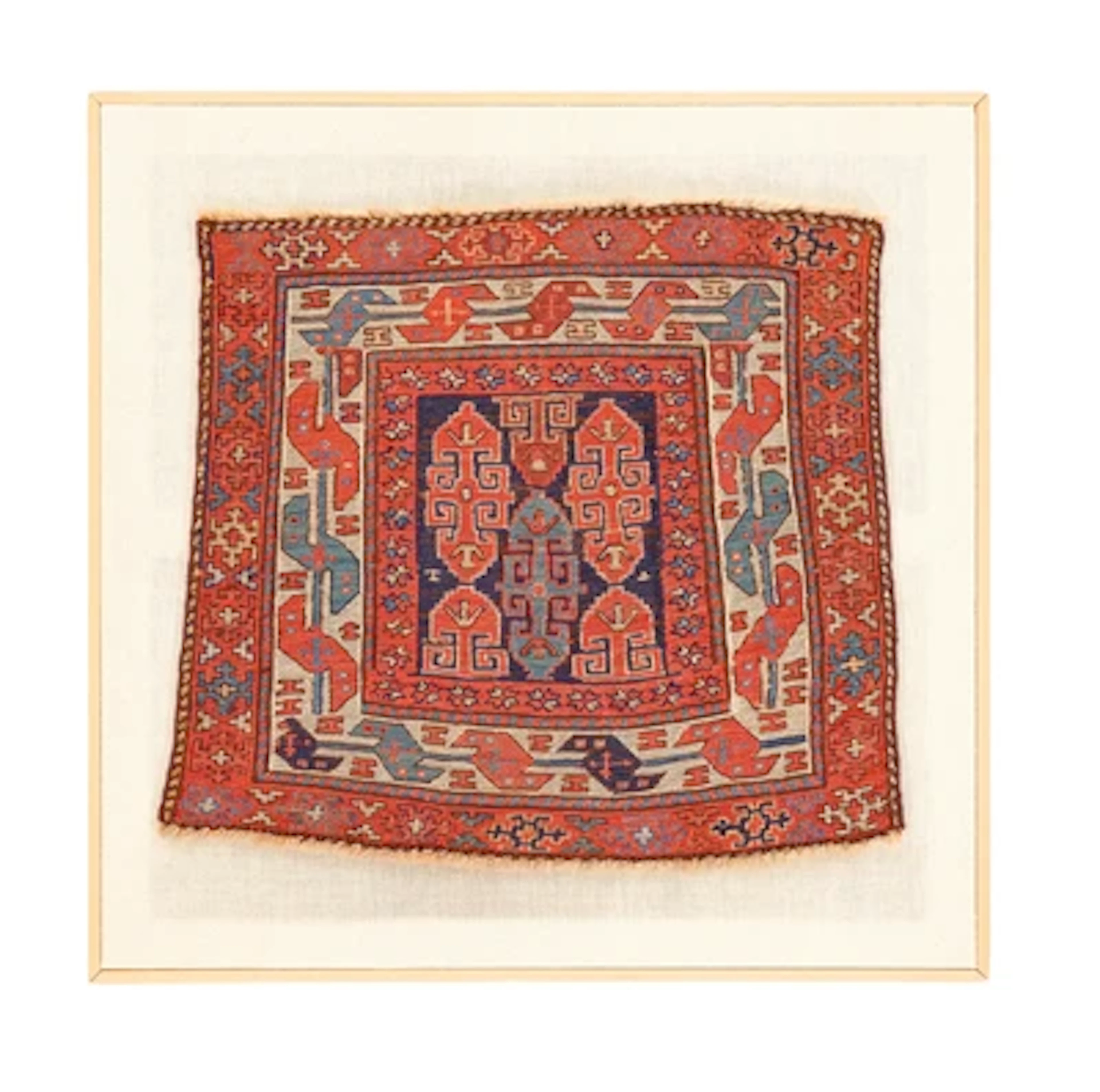 Shah Savan Sumakh Bag Face, Azerbaijan, c. 50 x 54 cm (frame 69 x 70 cm)
