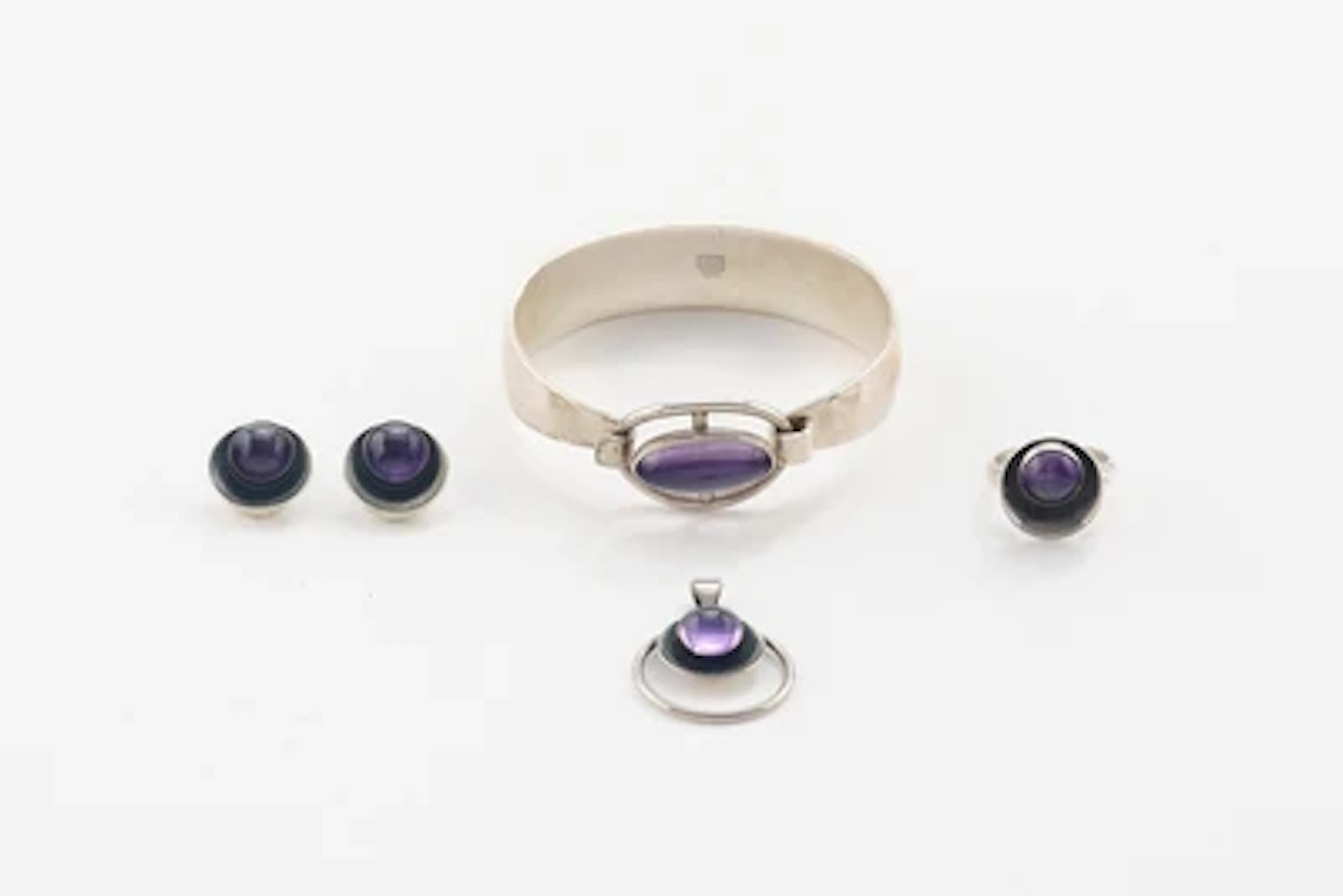 Schmuckset aus Sterlingsilber mit Amethystbesatz, Niels Erik From, Dänemark, um 1960/75