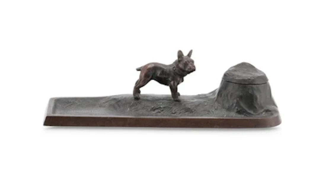 A bronze inkwell with a French bulldog, Austria, c. 1900
