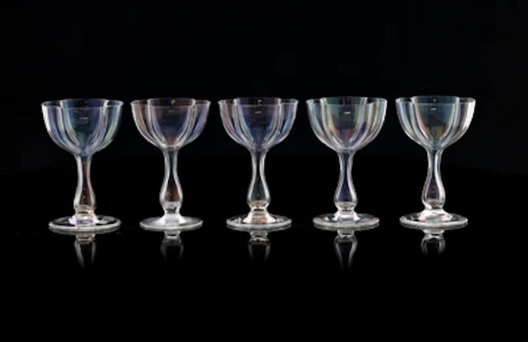Five flower-shaped wine glasses, in the manner of Josef Hoffmann