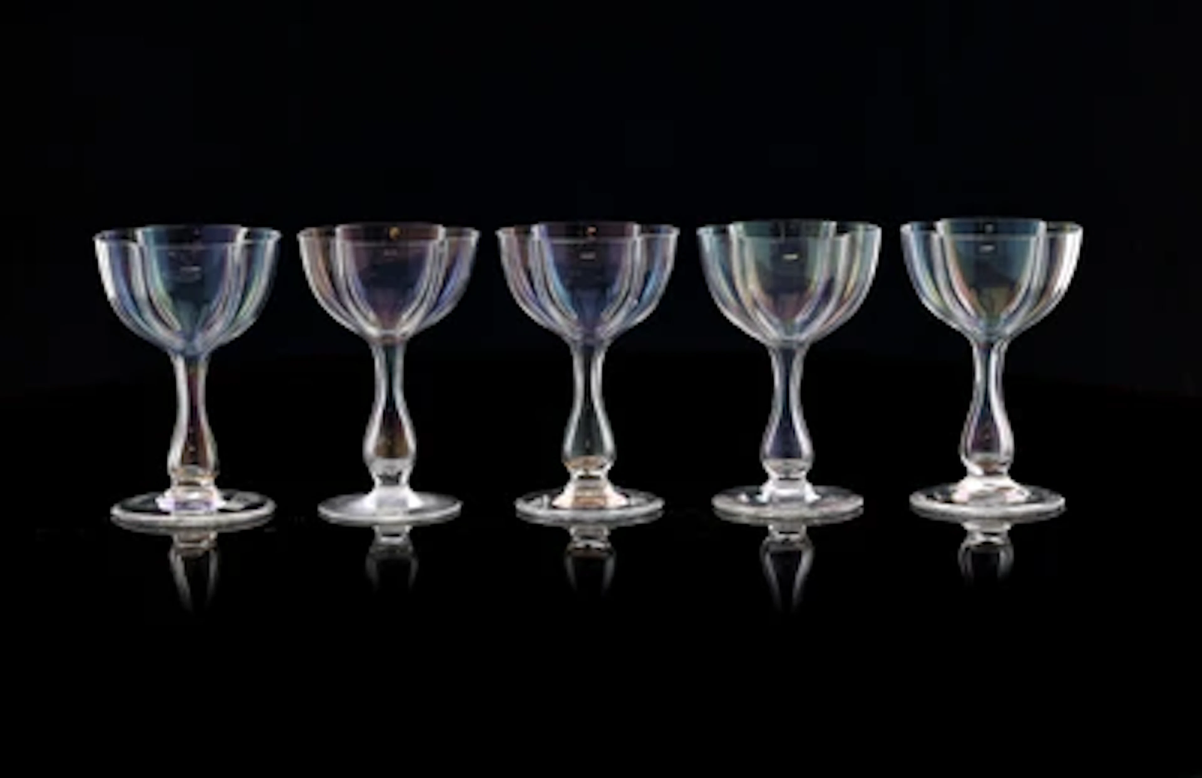 Five flower-shaped wine glasses, in the manner of Josef Hoffmann