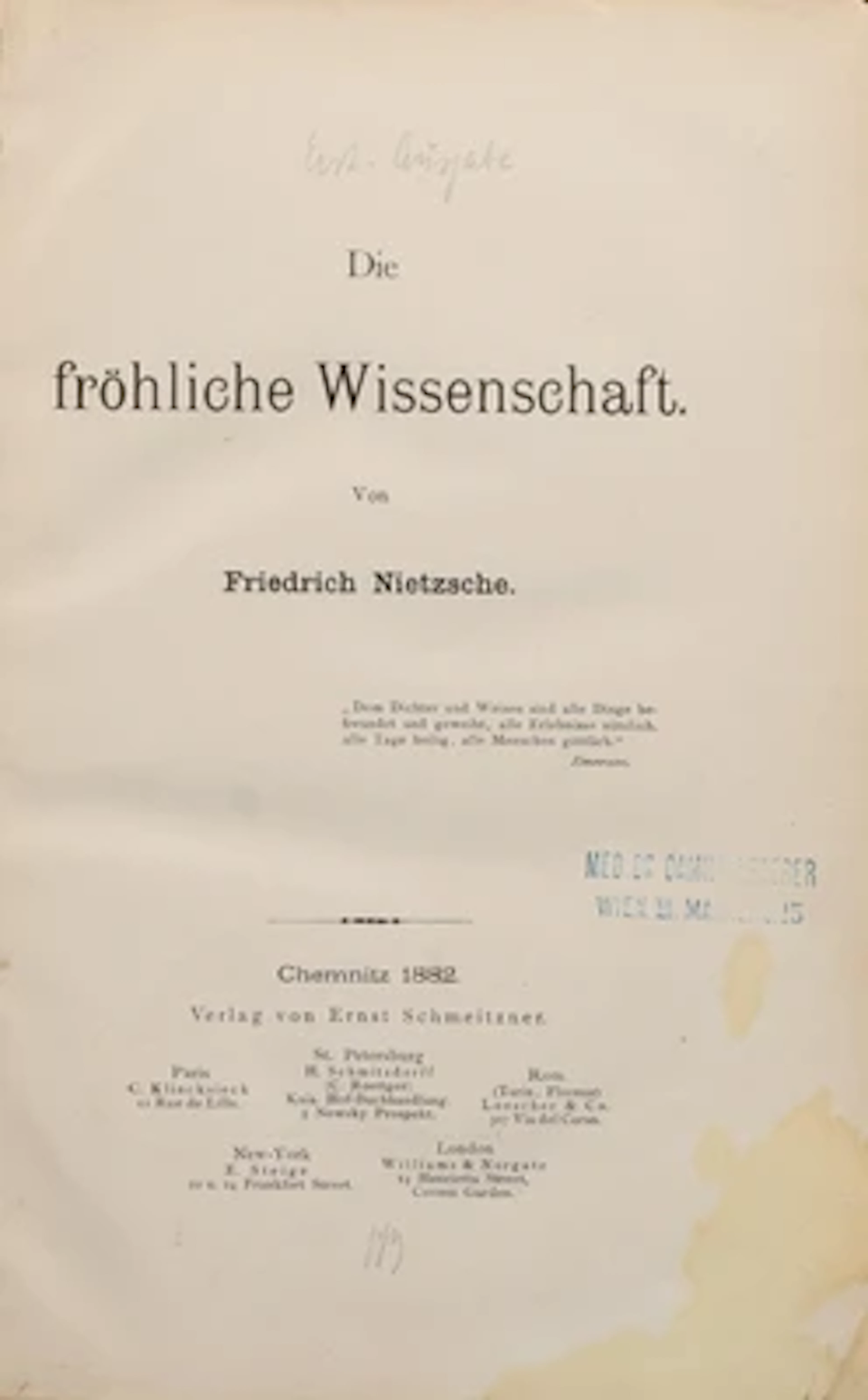 FRIEDRICH NIETZSCHE: DIE FRÖHLICHE WISSENSCHAFT.
