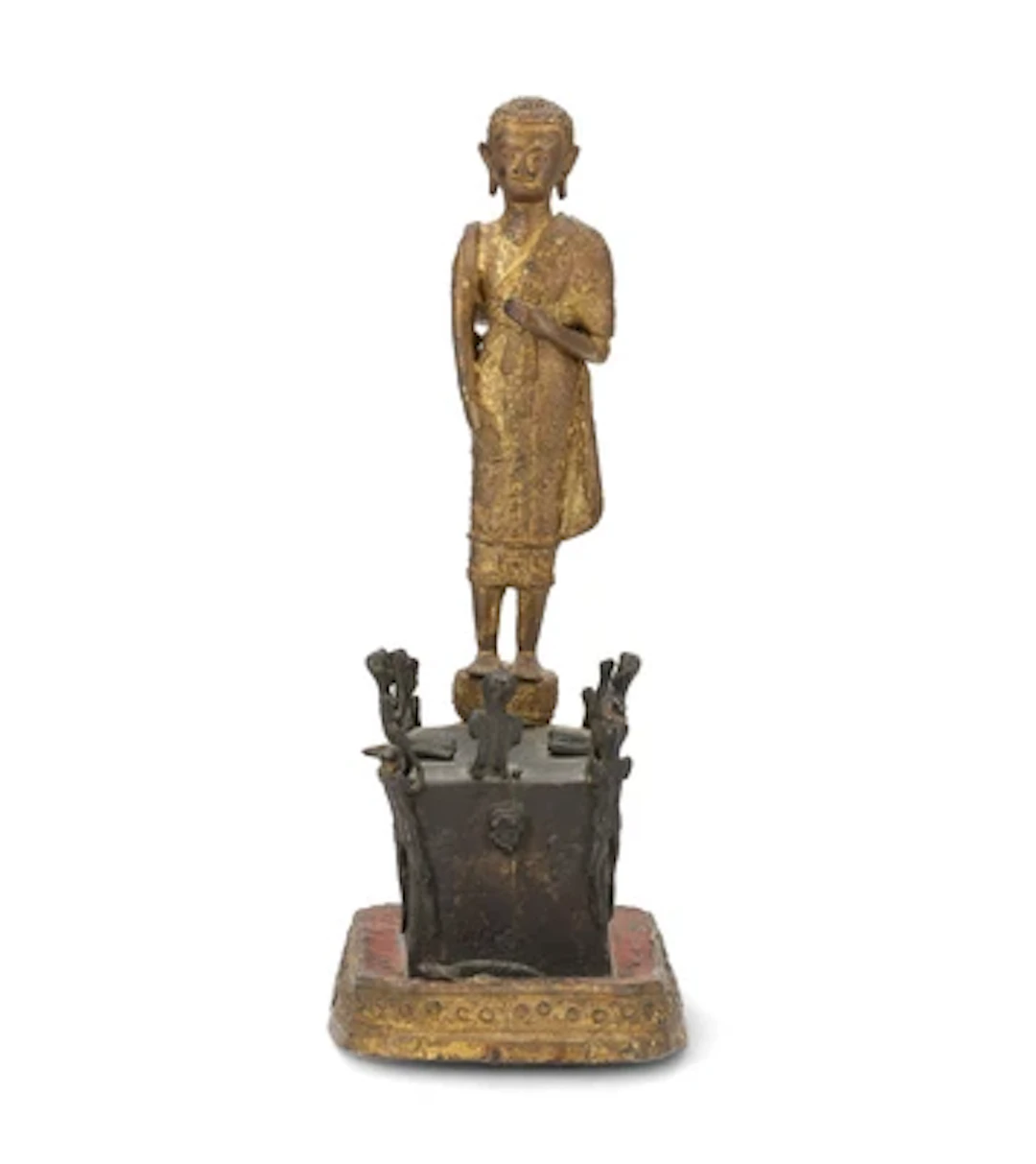 Vergoldete Bronzefigur des Phra Malai, Thailand, 19. Jh.