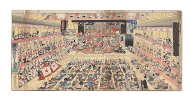Utagawa Kunisada I (1786-1865) Shibaraku at Morita-za, triptych