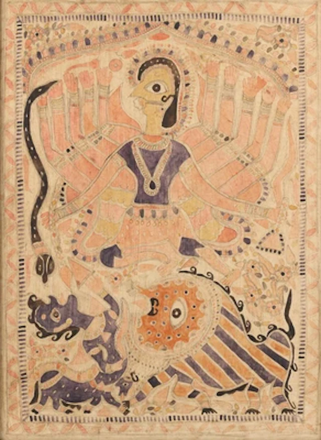 A Madhubani painting of Rhada and Krishna