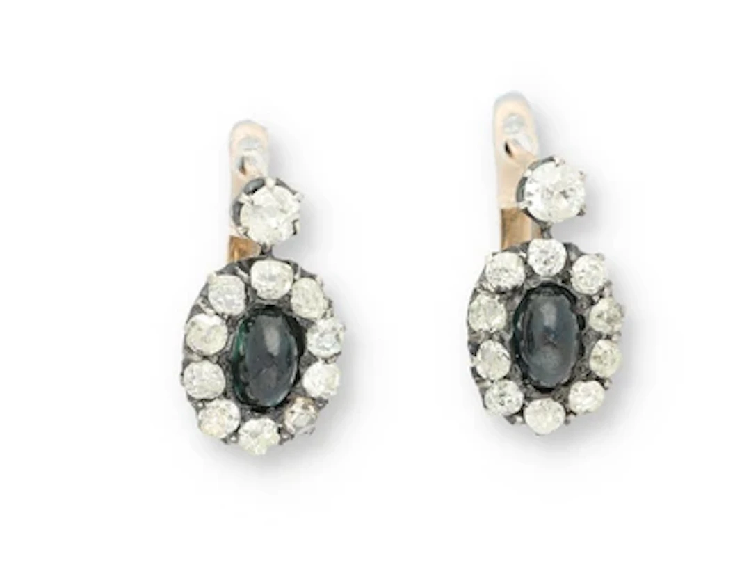 Altschliffdiamant Saphir Ohrringe
