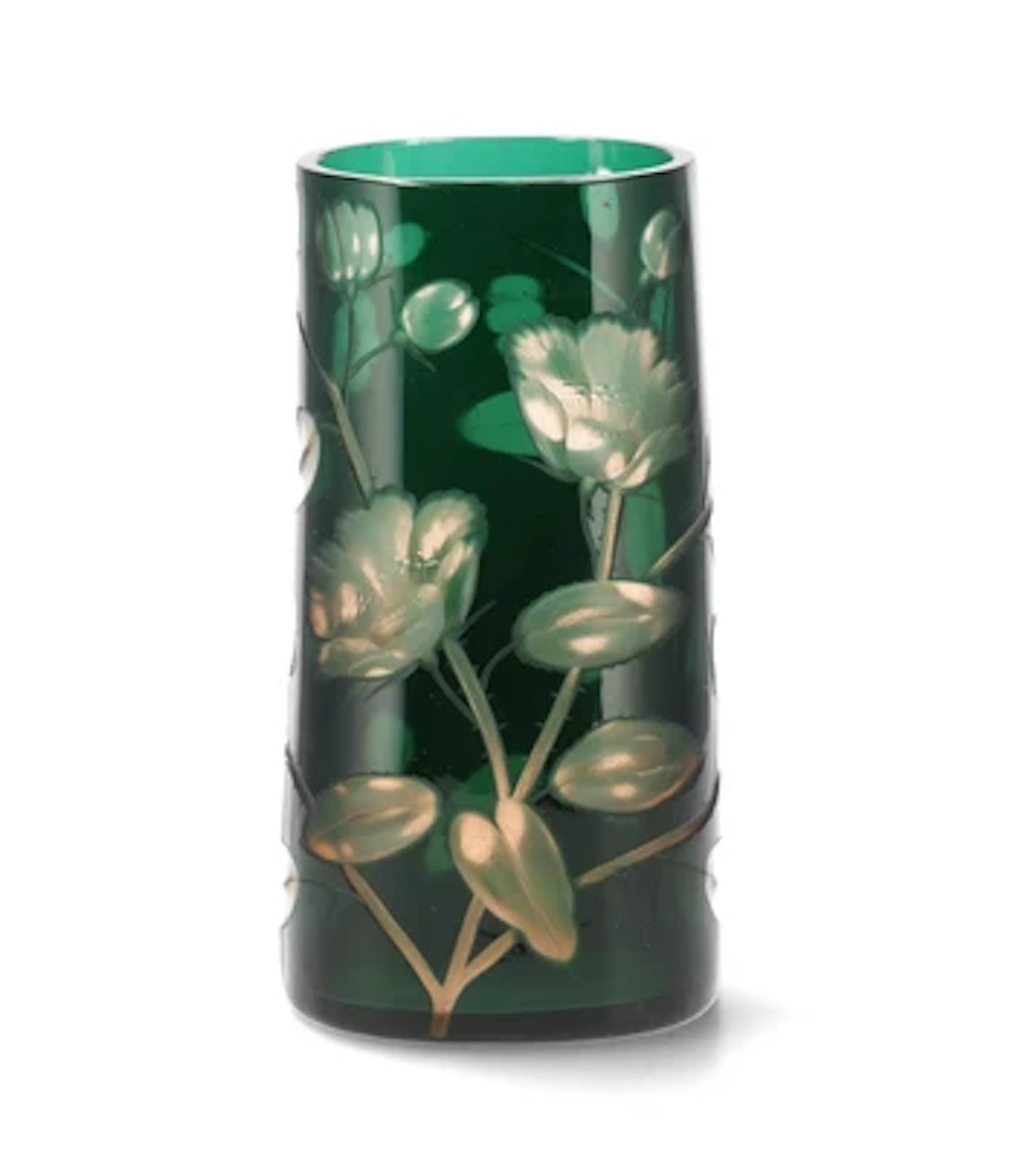 A vase with tulips and thistles, Moser Karlsbad, 1911-38