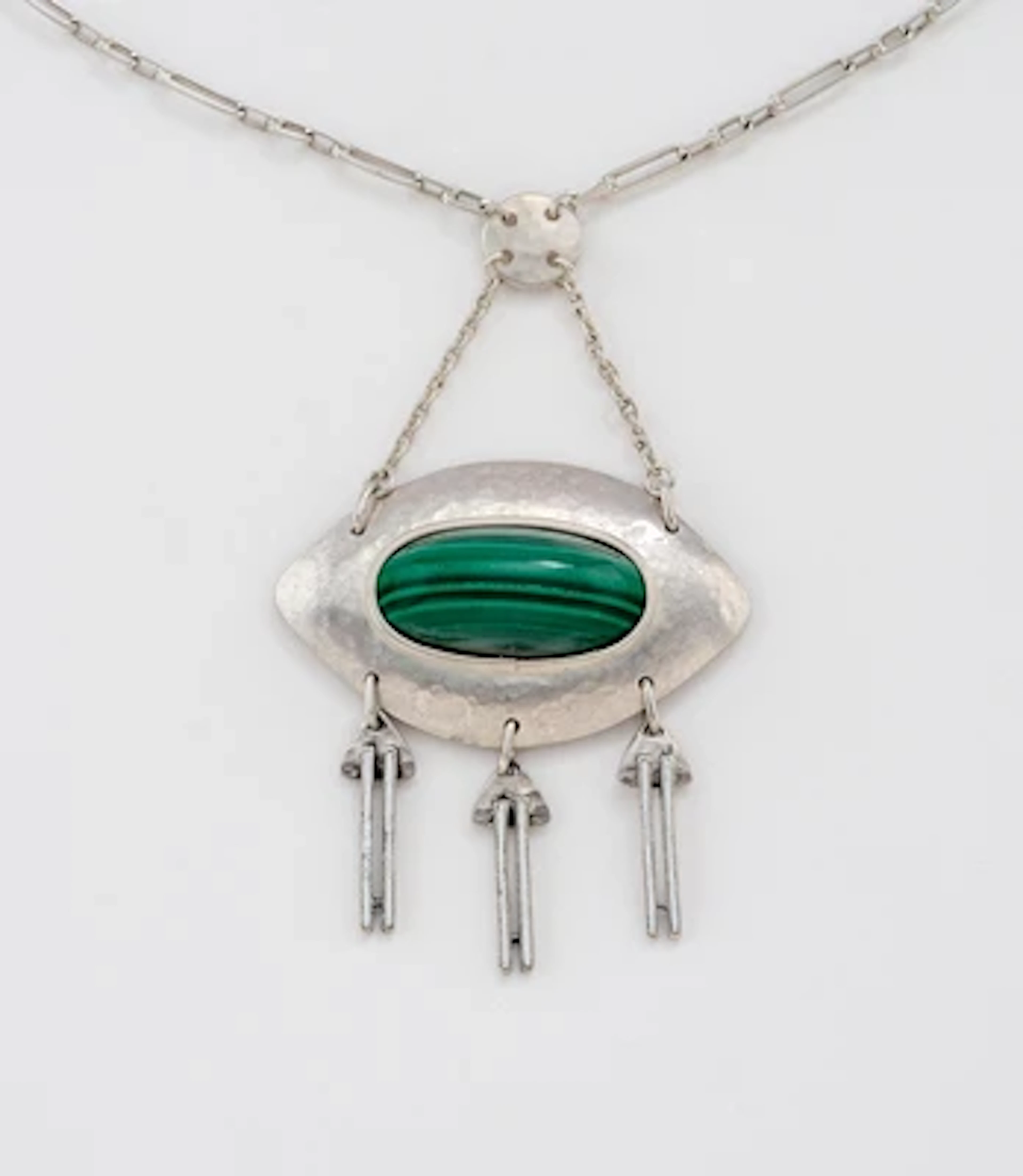 A silver necklace with hammered decoration and malachite, Vienna, by May 1922