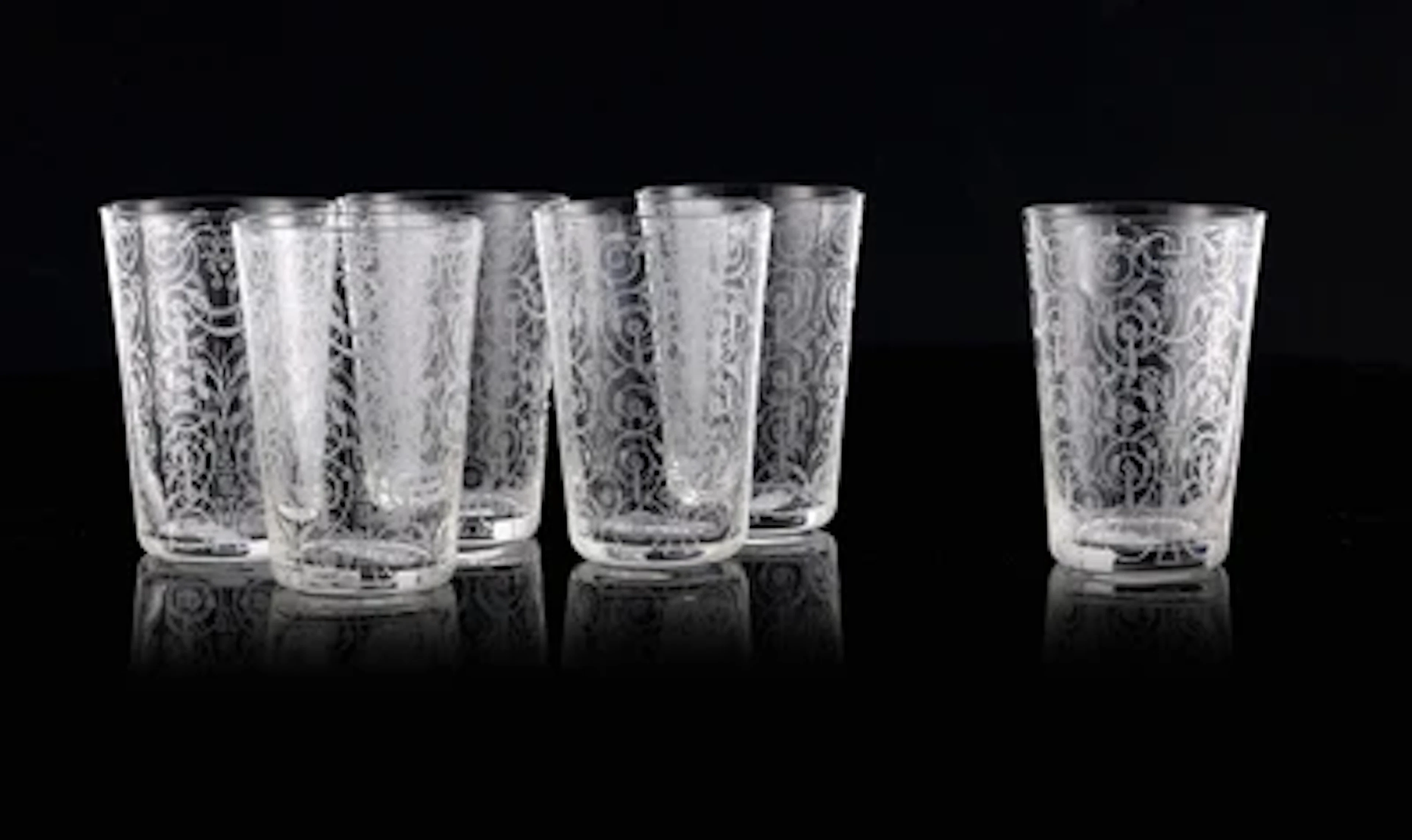 Six glasses with engraved décor of ornamental motifs, Baccarat, France