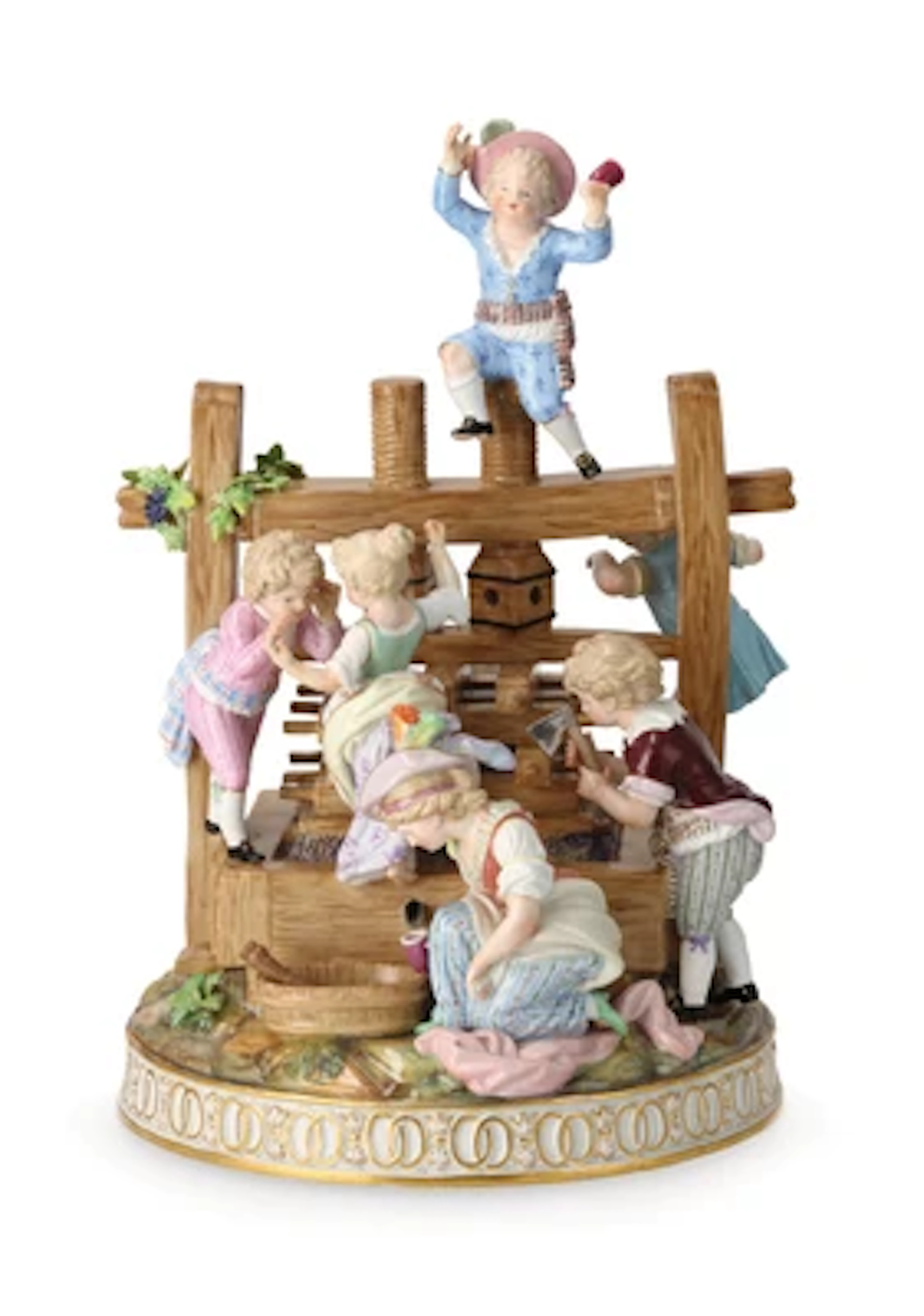 Große Figurengruppe „Die Weinpresse“, Meissen, 2. Hälfte 19. Jh.,
