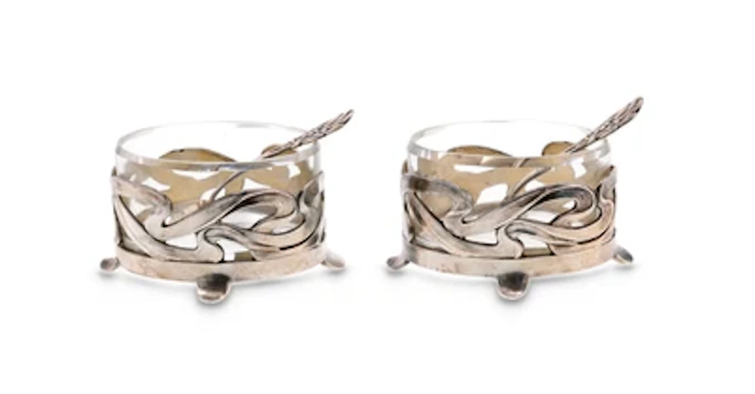 Two silver-plated salts with curved ribbon decoration, Württembergische