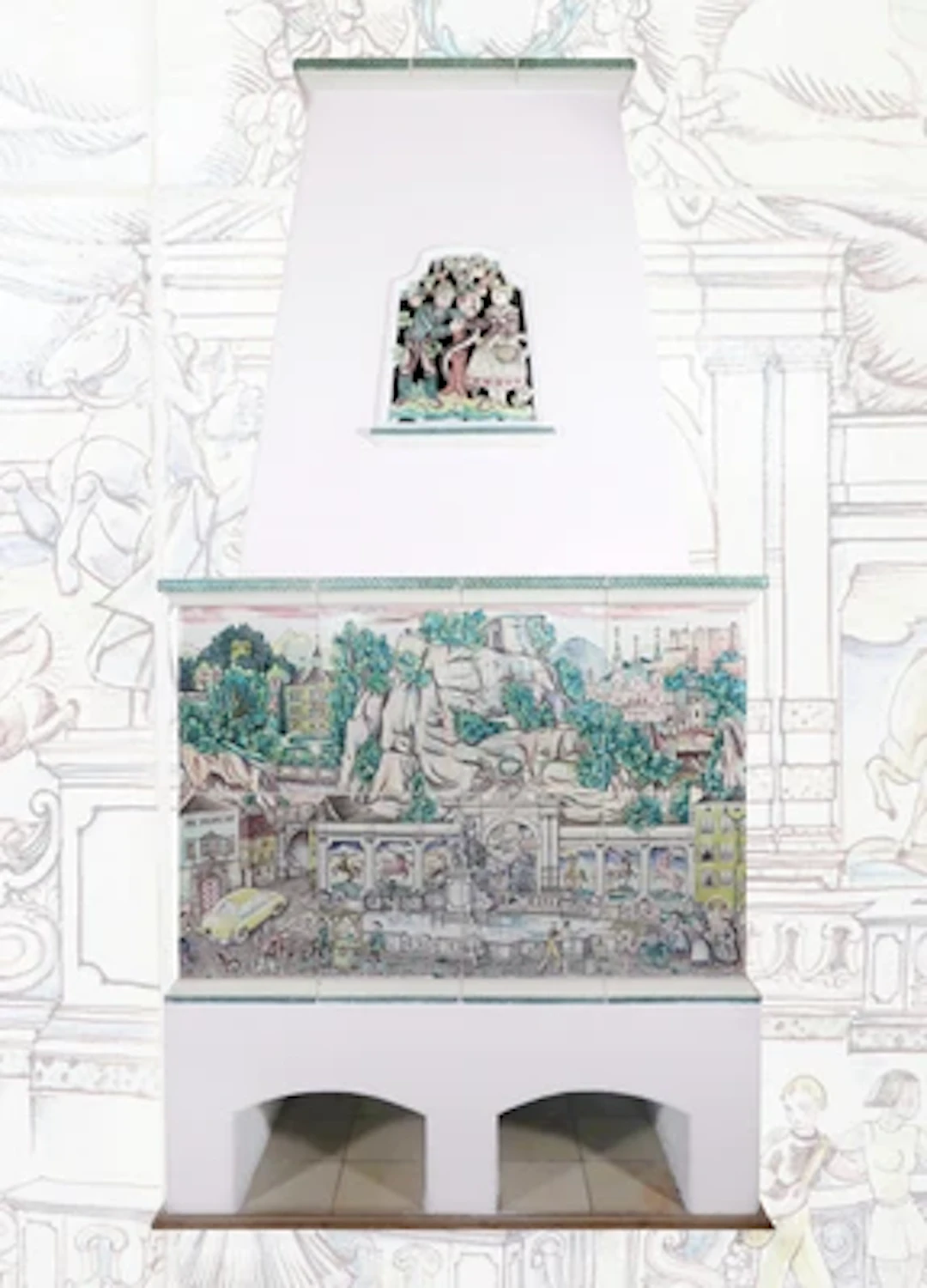 Künstler-Kachelofen mit Salzburg-Motiven