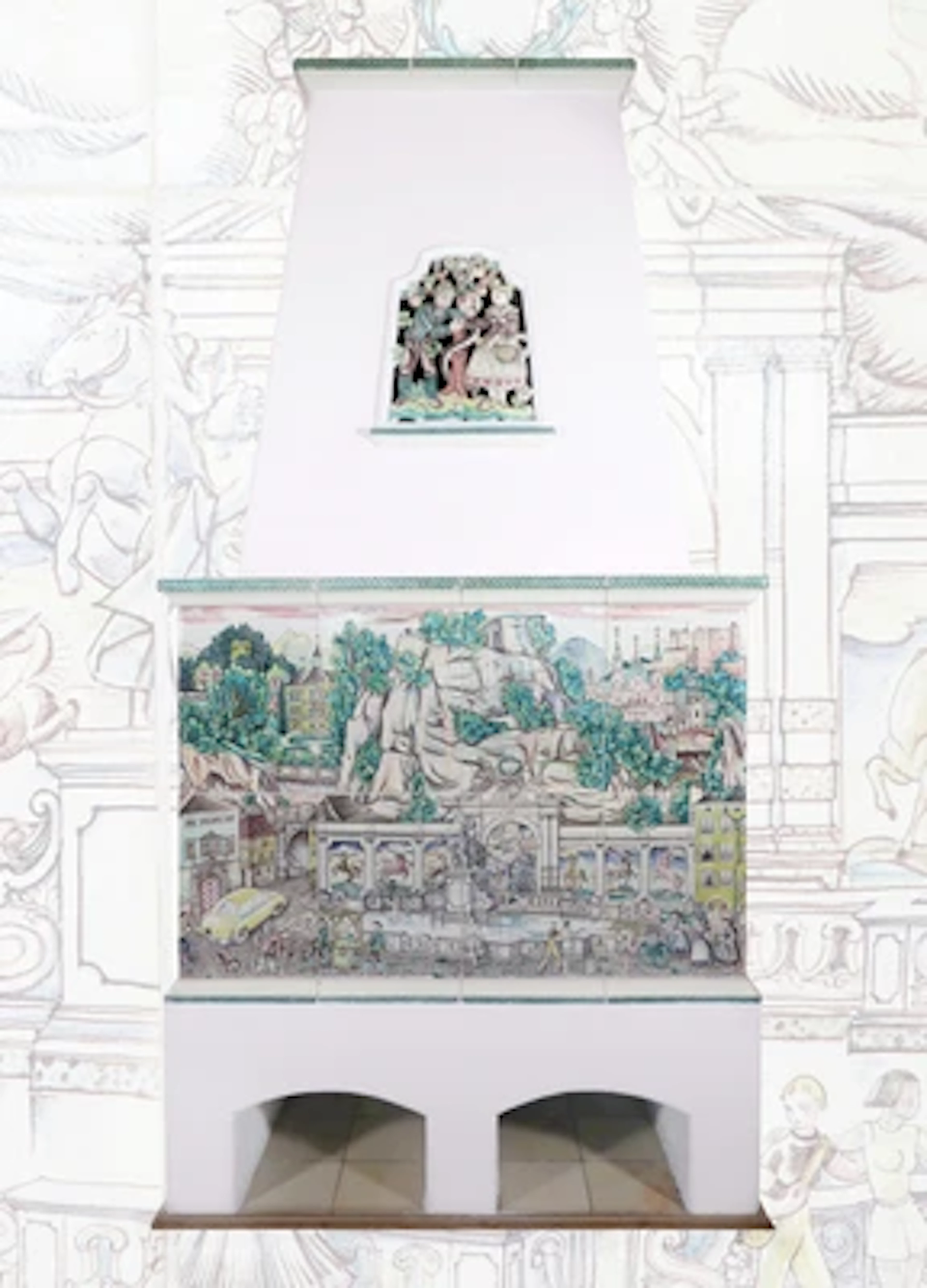 Künstler-Kachelofen mit Salzburg-Motiven