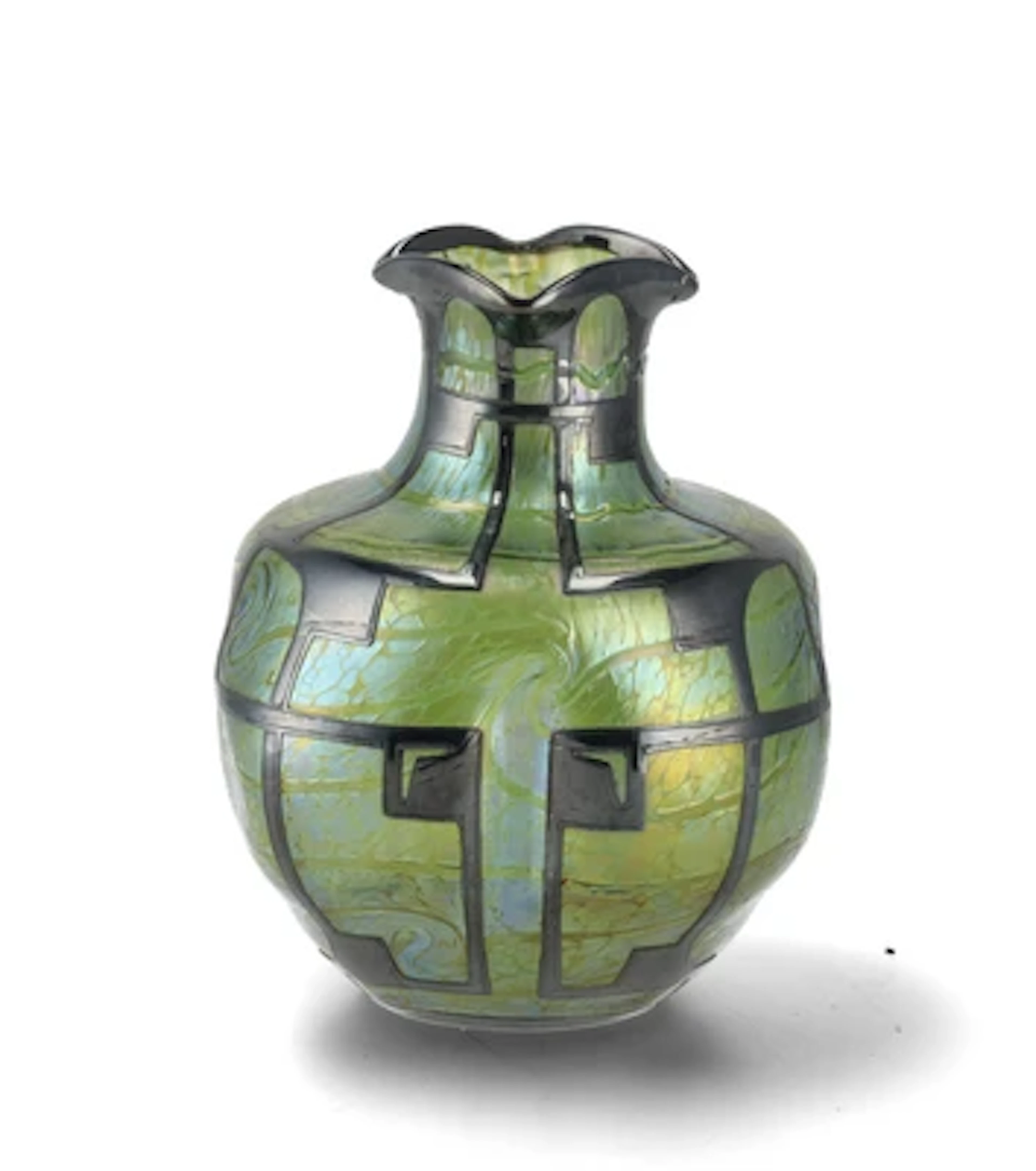 A vase with geometric galvanoplastic mount, Fritz Heckert Refinery