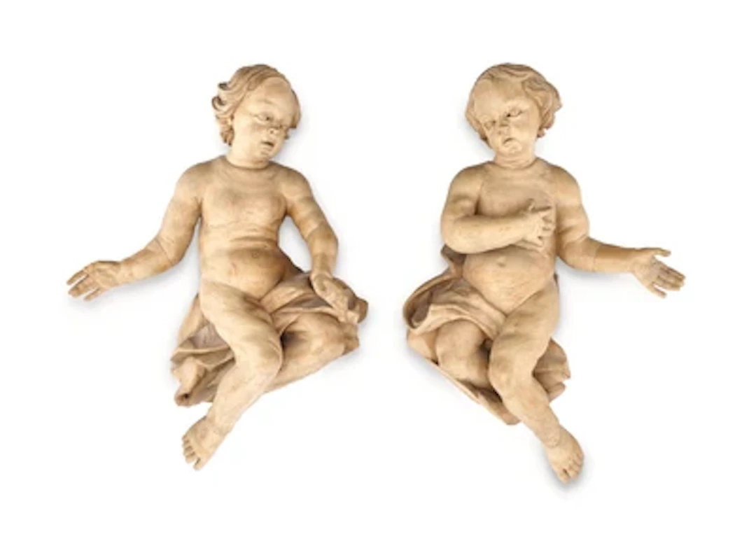 A Pair of Large Baroque Angels, Alpine Region, Mid-18th Century