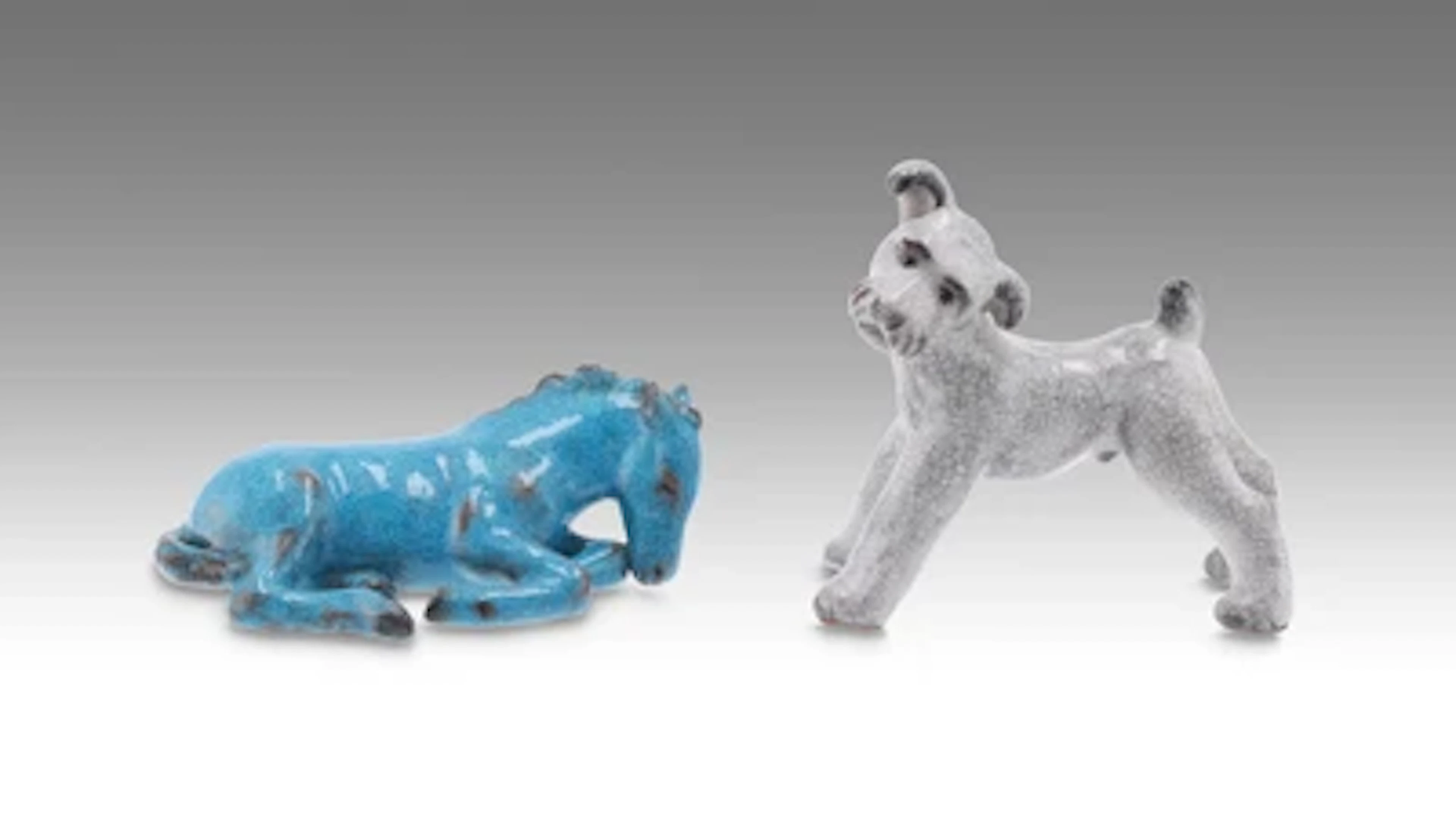 Terrier und liegendes Fohlen, Schleiss Keramik, Gmunden, nach 1926