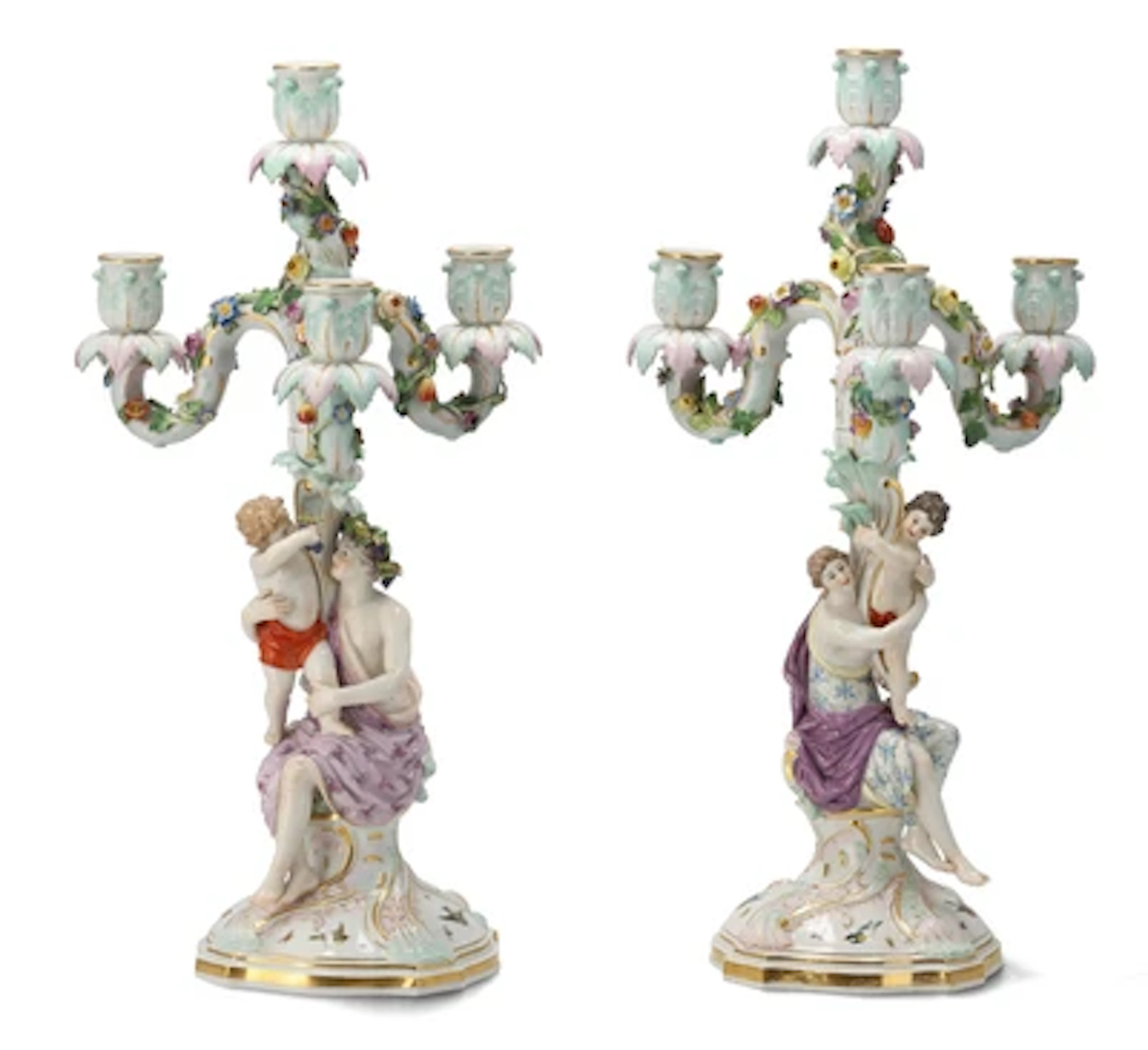 A Pair of Girandoles, Meissen, Late 19th Century